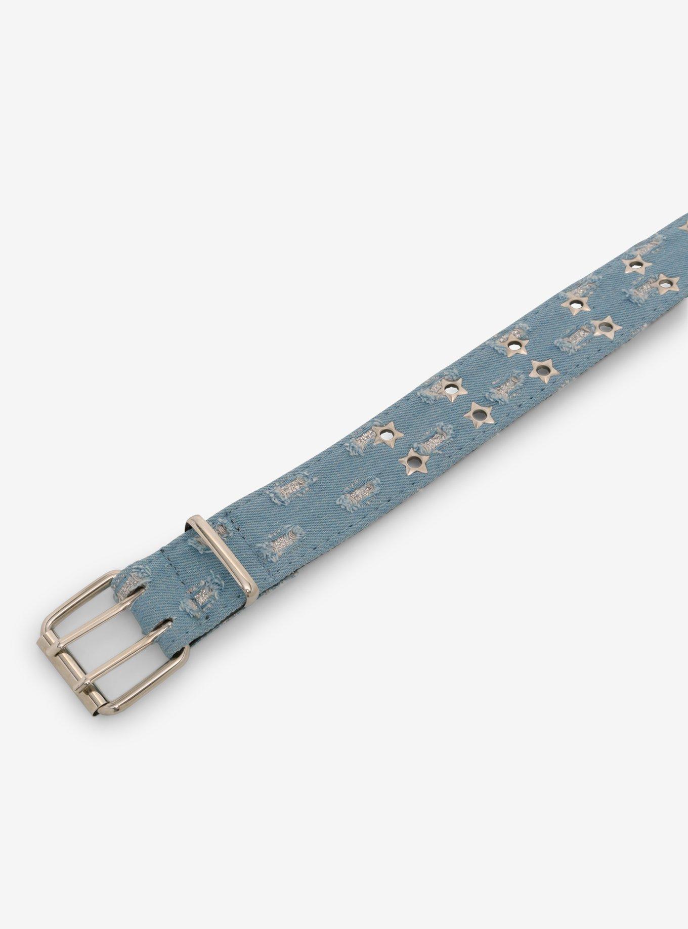 Star Grommet Distressed Denim Belt, MULTI, alternate