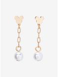 Disney Mickey Mouse Gold Pearl Drop Earrings - BoxLunch Exclusive, , alternate