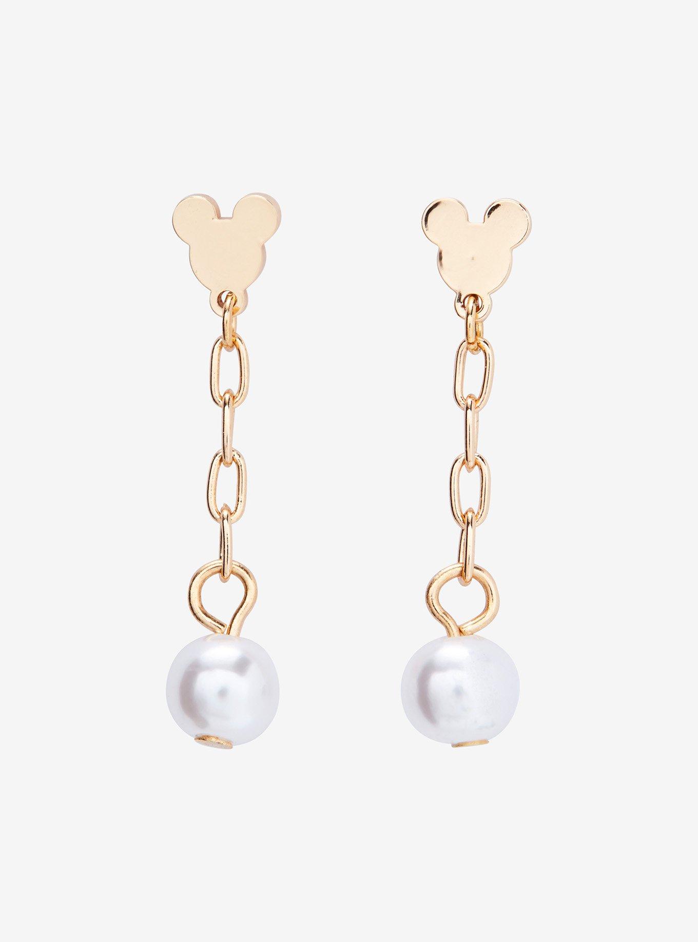 Disney Mickey Mouse Gold Pearl Drop Earrings - BoxLunch Exclusive, , alternate