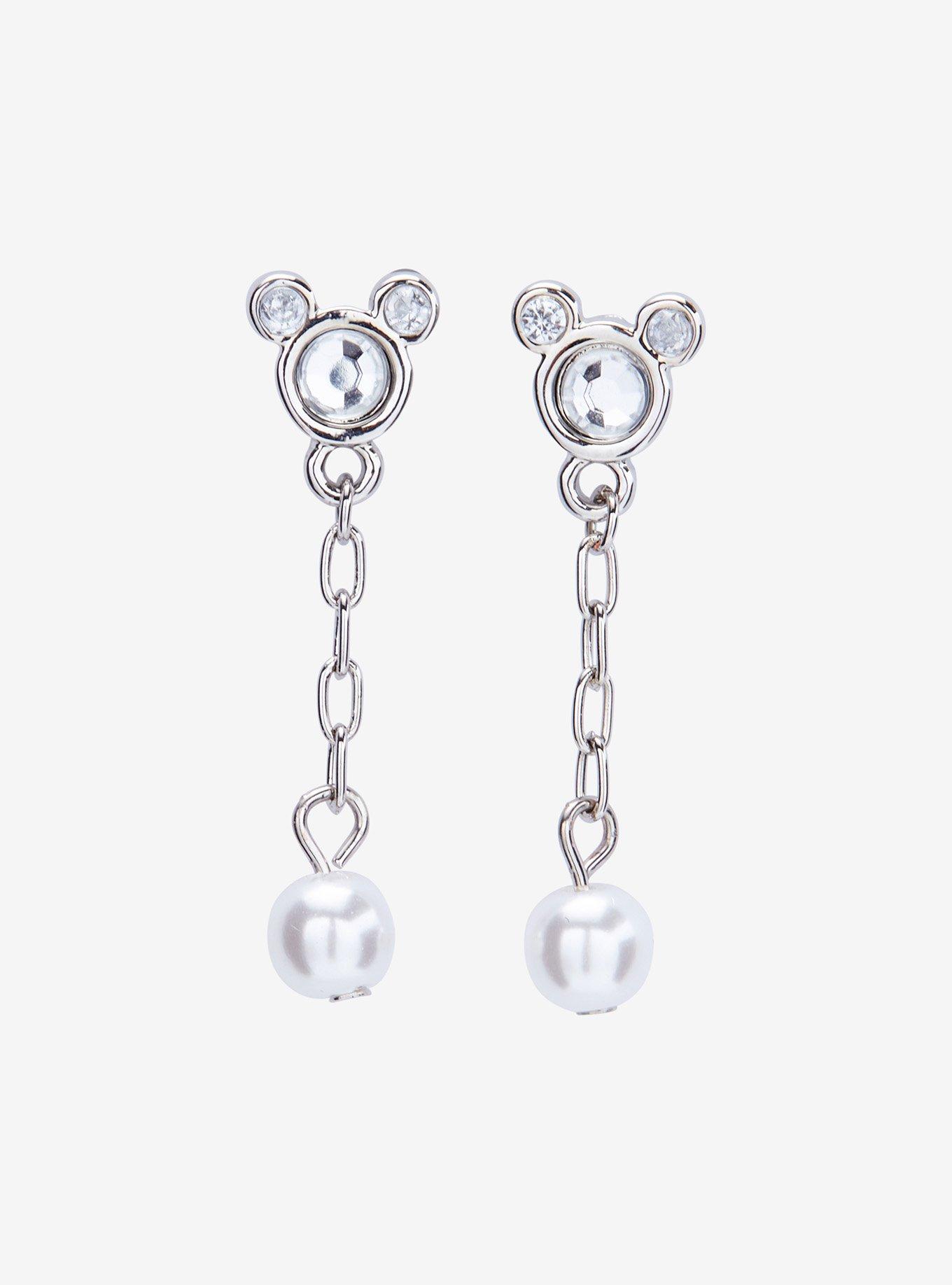 Disney Mickey Mouse Rhinestone Pearl Drop Earrings - BoxLunch Exclusive, , alternate