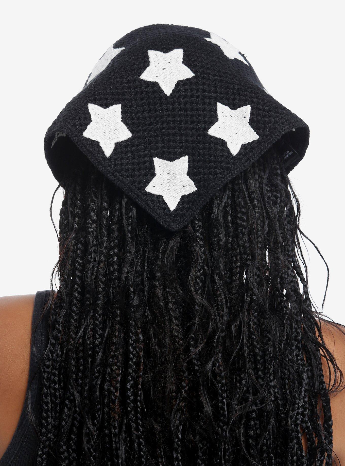 Black & White Star Crochet Hair Scarf, , alternate