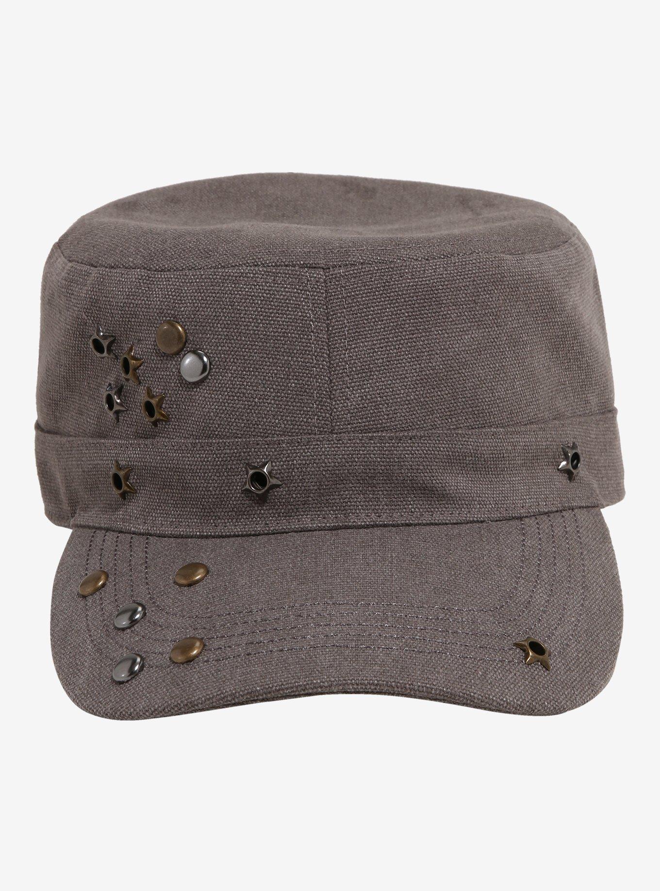 Grey Stud Grommet Cadet Cap, , alternate