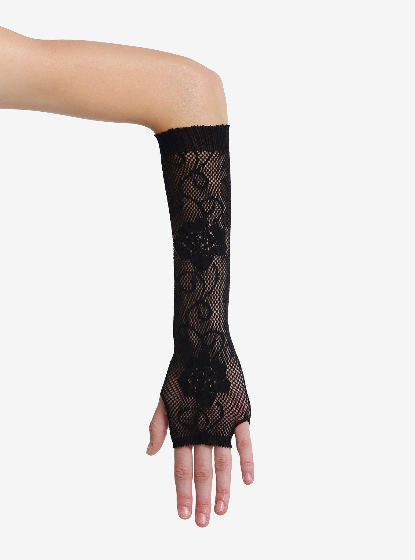 Black Rose Filigree Fishnet Arm Warmers, , alternate