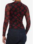 Thorn & Fable Red Daisy Mesh Girls Long-Sleeve Top, RED, alternate