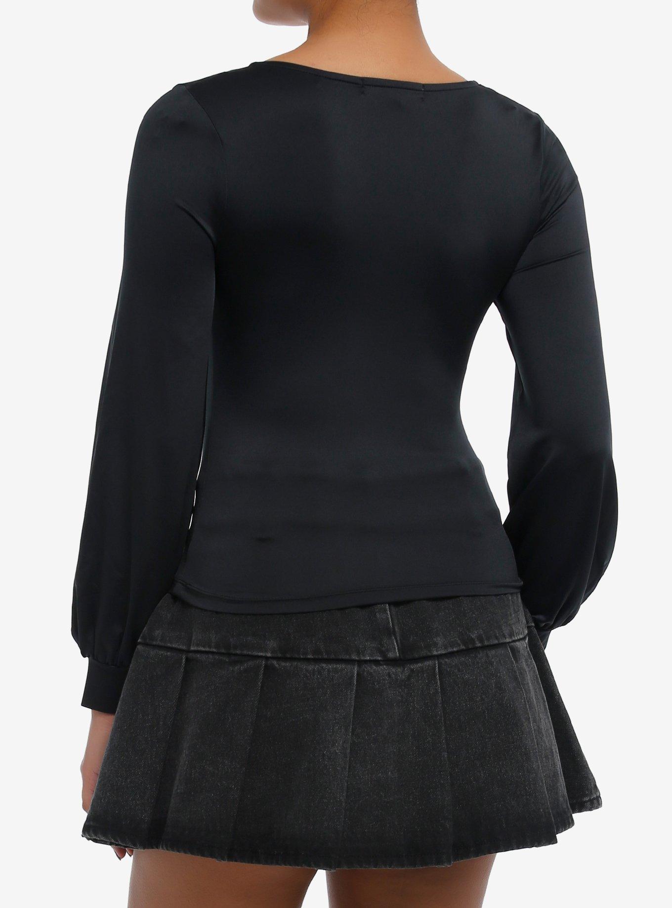 Black Strappy Girls Balloon Sleeve Top, BLACK, alternate