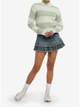 Light Green Stripe Cable Knit Girls Crop Sweater, GREEN, alternate
