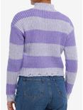 Lavender Purple Stripe Cable Knit Girls Crop Sweater, PURPLE, alternate