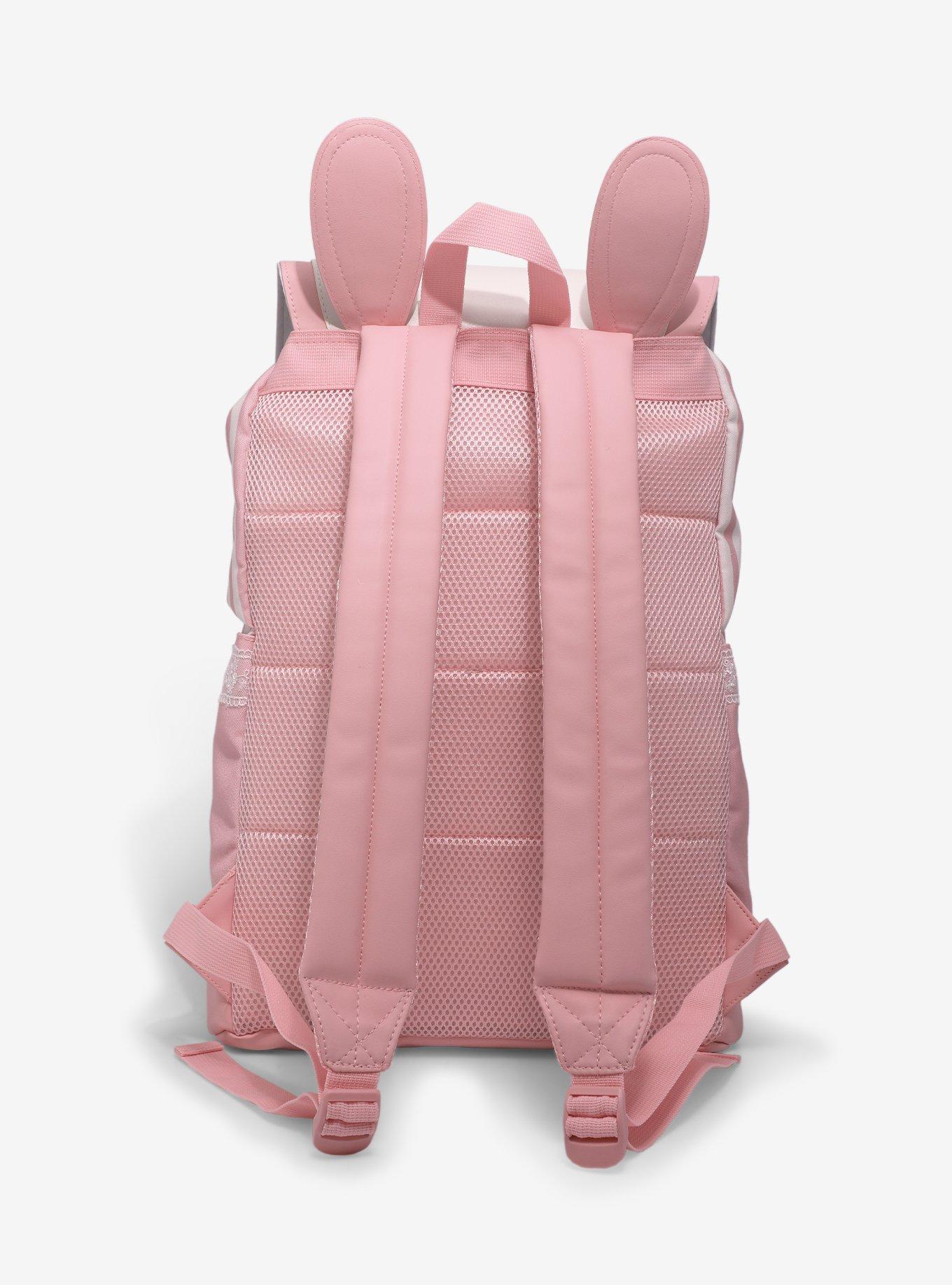 Kawaii Pink & White Bunny Bow Slouch Backpack, , alternate