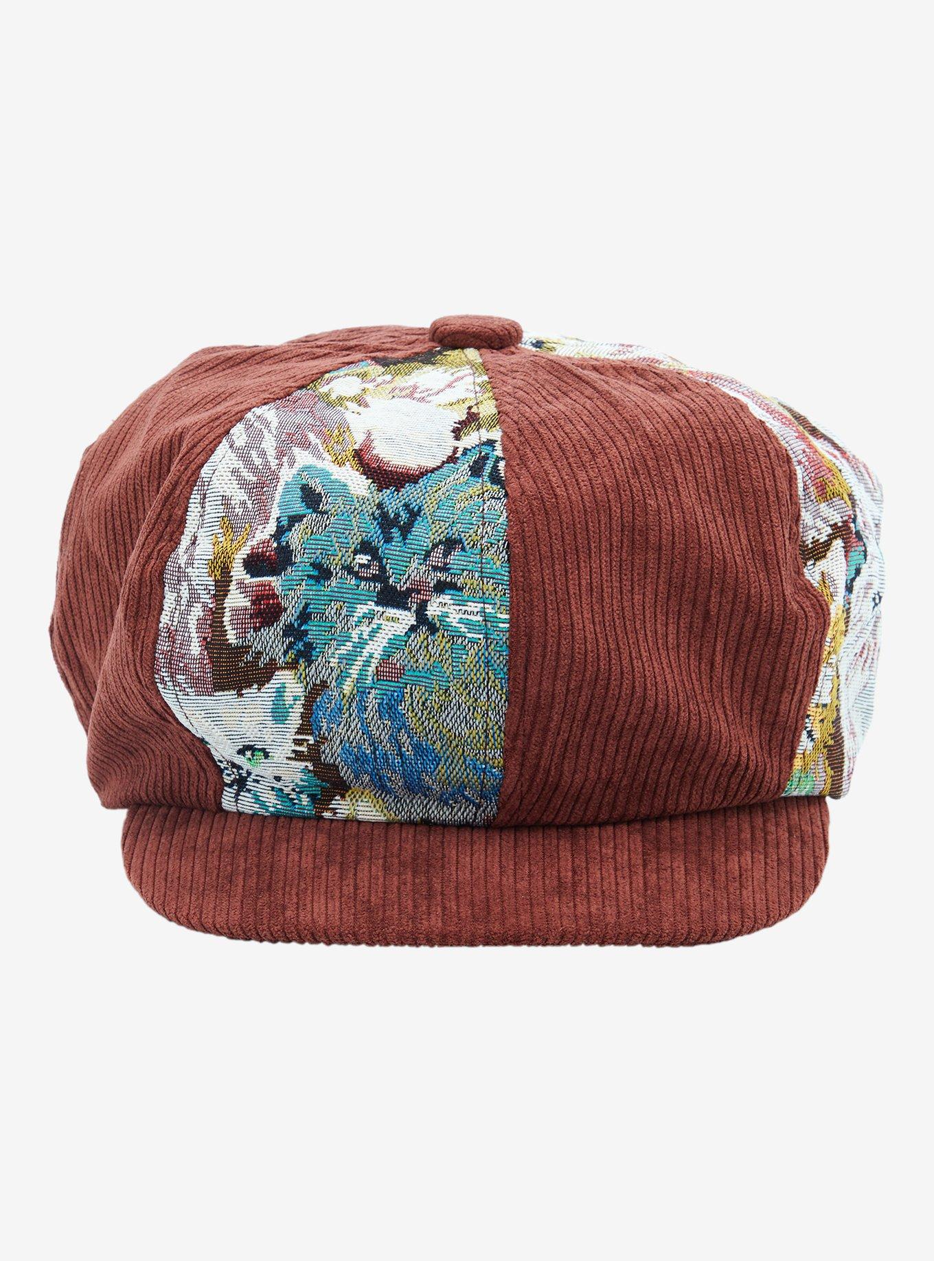Corduroy Cat Tapestry Patchwork Cabbie Hat, , alternate