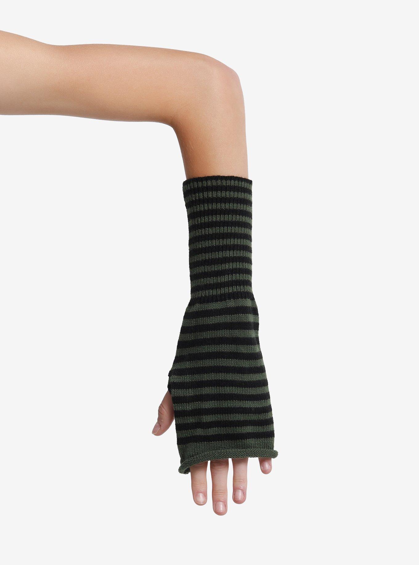Black & Green Stripe Rolled Arm Warmers, , hi-res