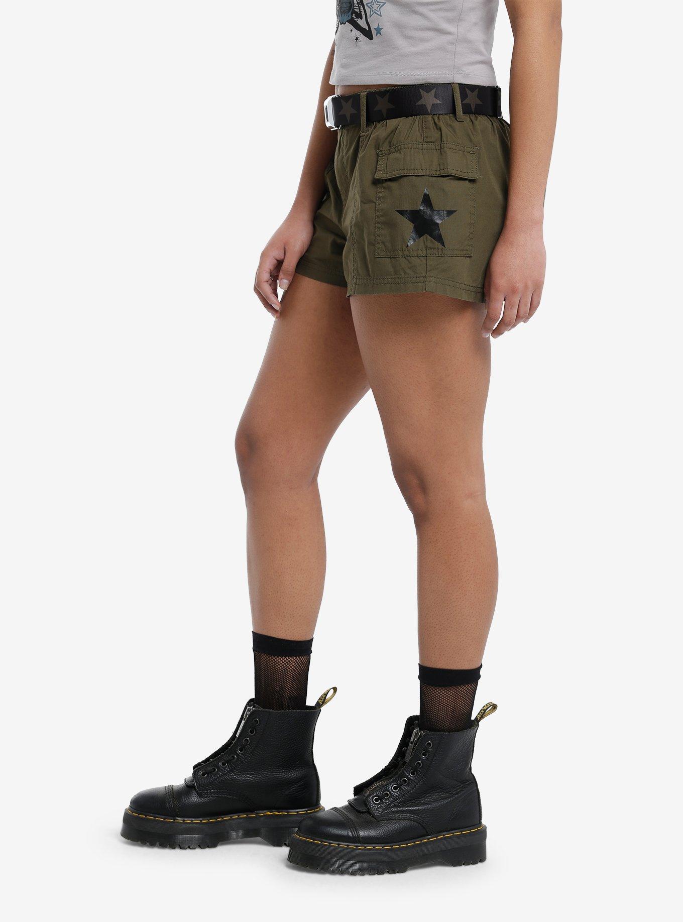 Army Green Star Belted Girls Cargo Shorts, NAVY, alternate