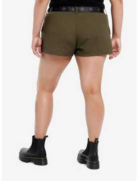 Social Collision® Army Green Star Belted Girls Cargo Shorts Plus Size, , hi-res