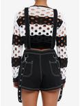 Black & White Contrast Stitch Suspender Shortalls, BLACK, alternate