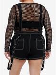 Black & White Contrast Stitch Suspender Shortalls Plus Size, BLACK, alternate