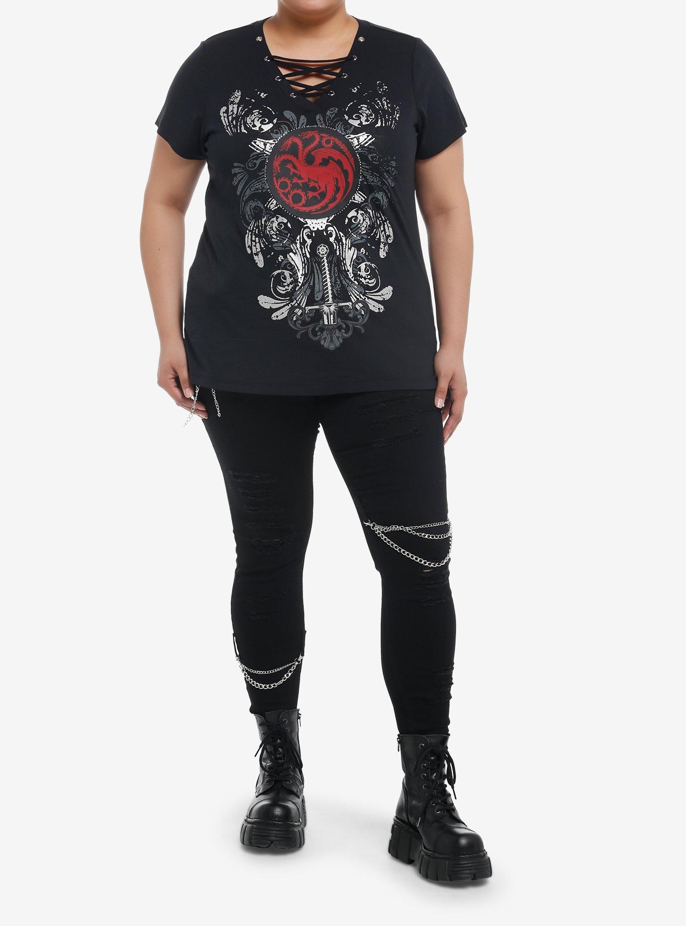House Of The Dragon Targaryen Grommet Lace-Up Girls Top Plus Size, MULTI, alternate