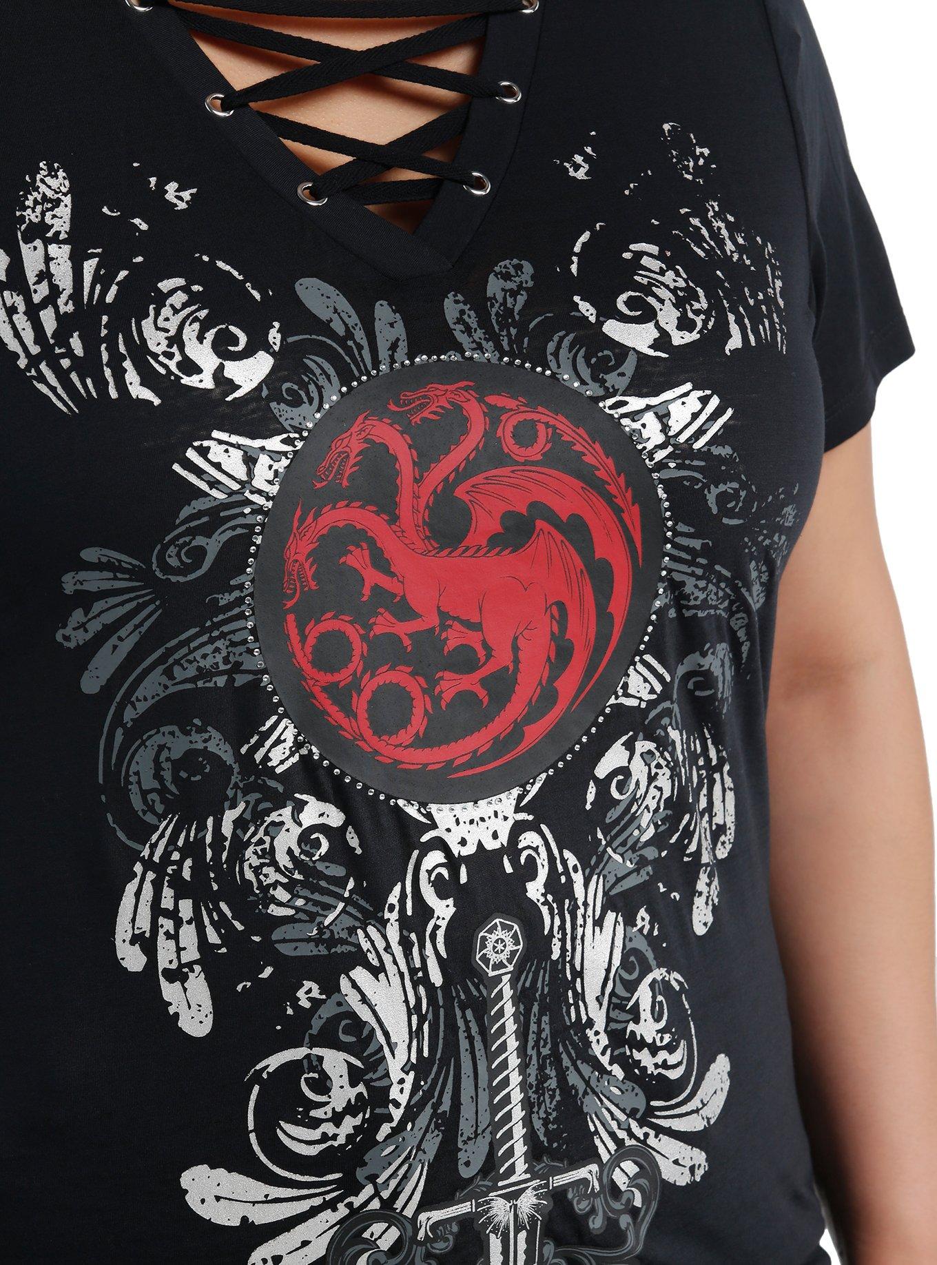 House Of The Dragon Targaryen Grommet Lace-Up Girls Top Plus Size, MULTI, alternate