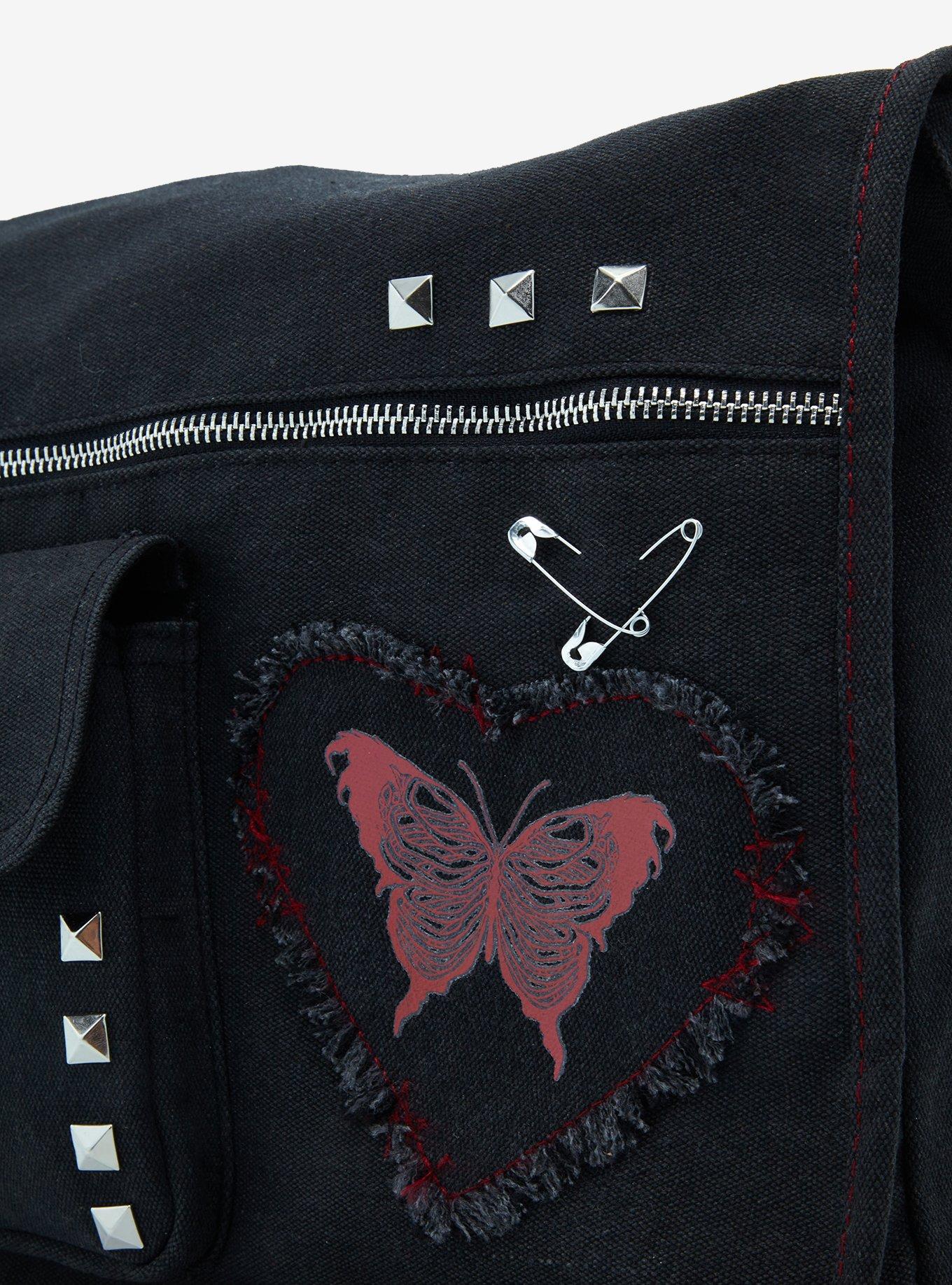 Butterfly Rib Cage Studded Messenger Bag, , alternate