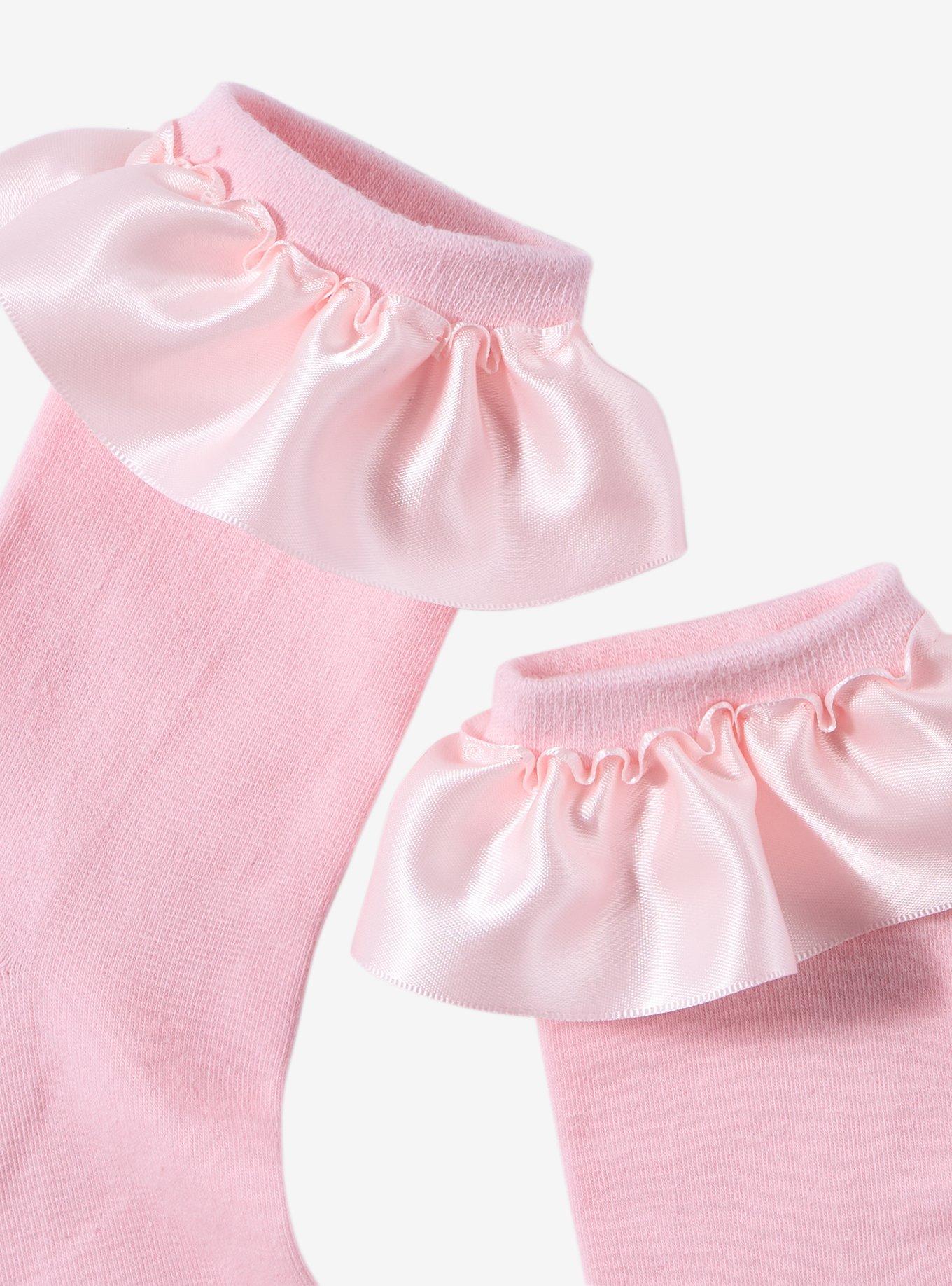 Pink Ribbon Ruffle Ankle Socks, , alternate