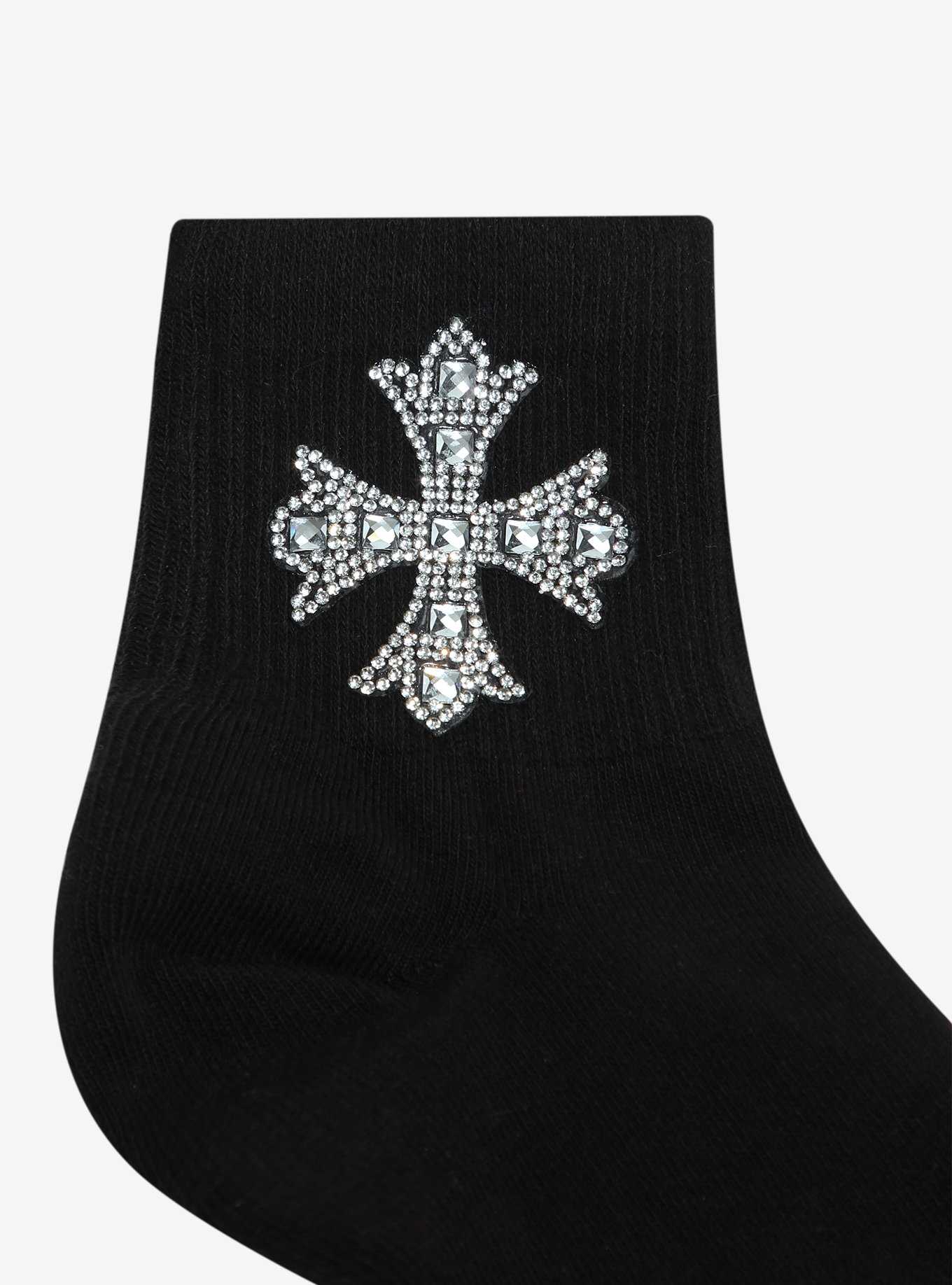 Rhinestone Cross Ankle Socks, , hi-res
