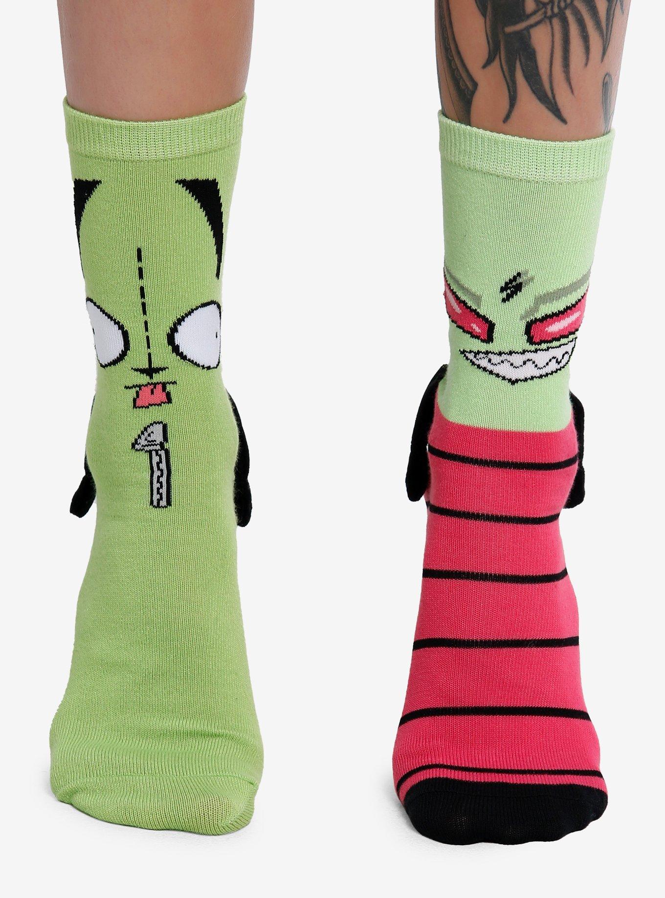 Invader Zim GIR & Zim Magnetic Arms Mismatch Crew Socks, , alternate