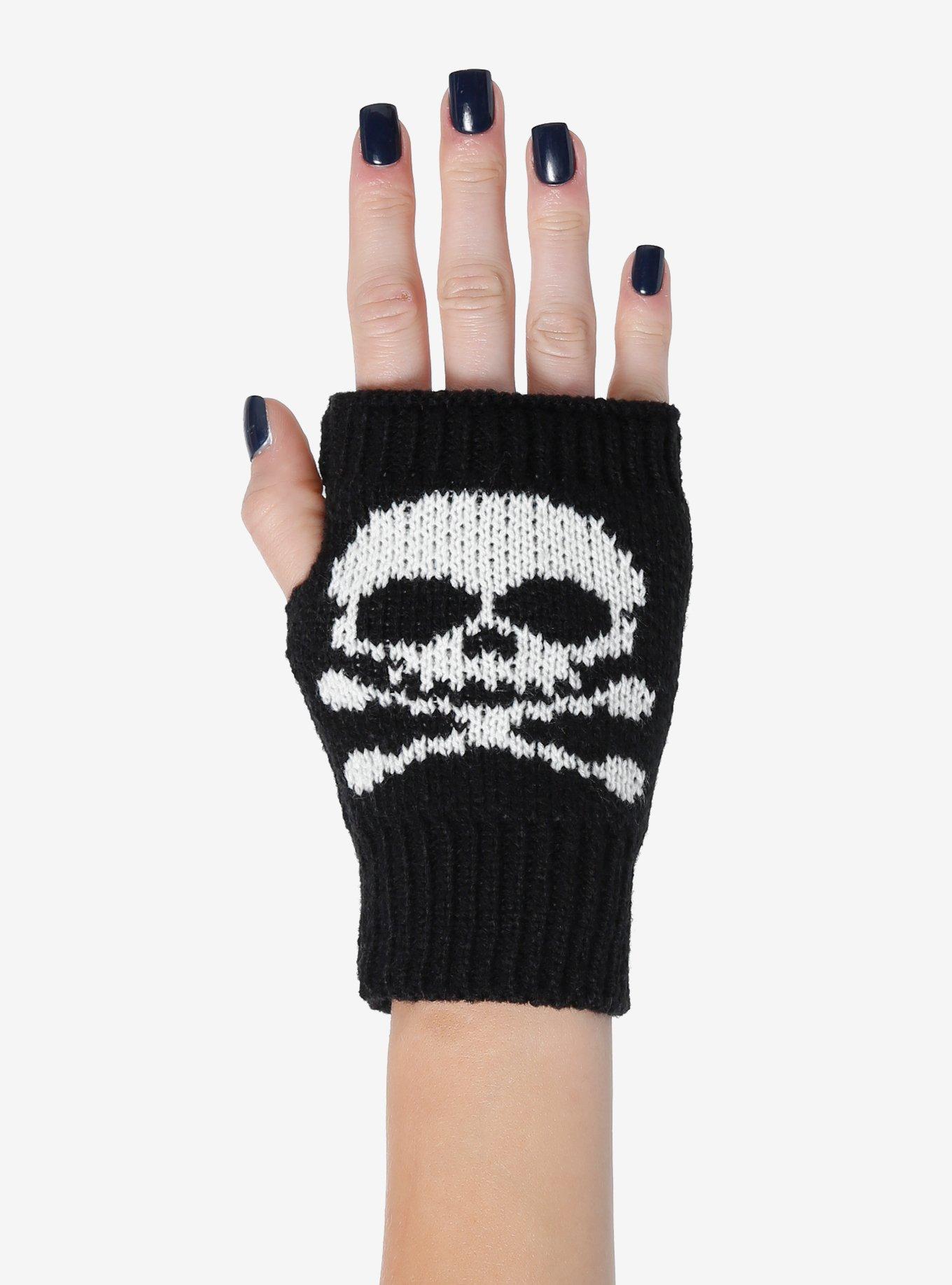 Skull & Crossbones Fingerless Gloves, , hi-res