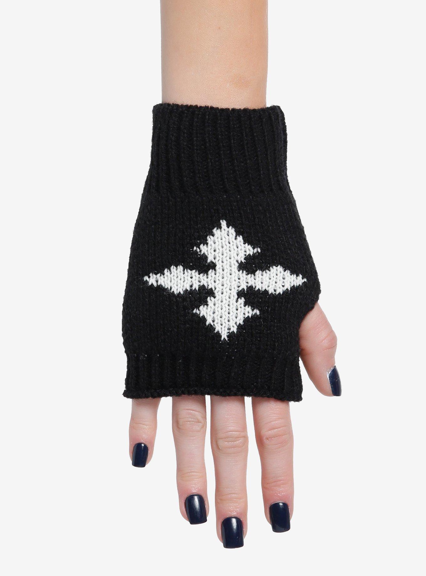 Black & White Cross Fingerless Gloves, , hi-res