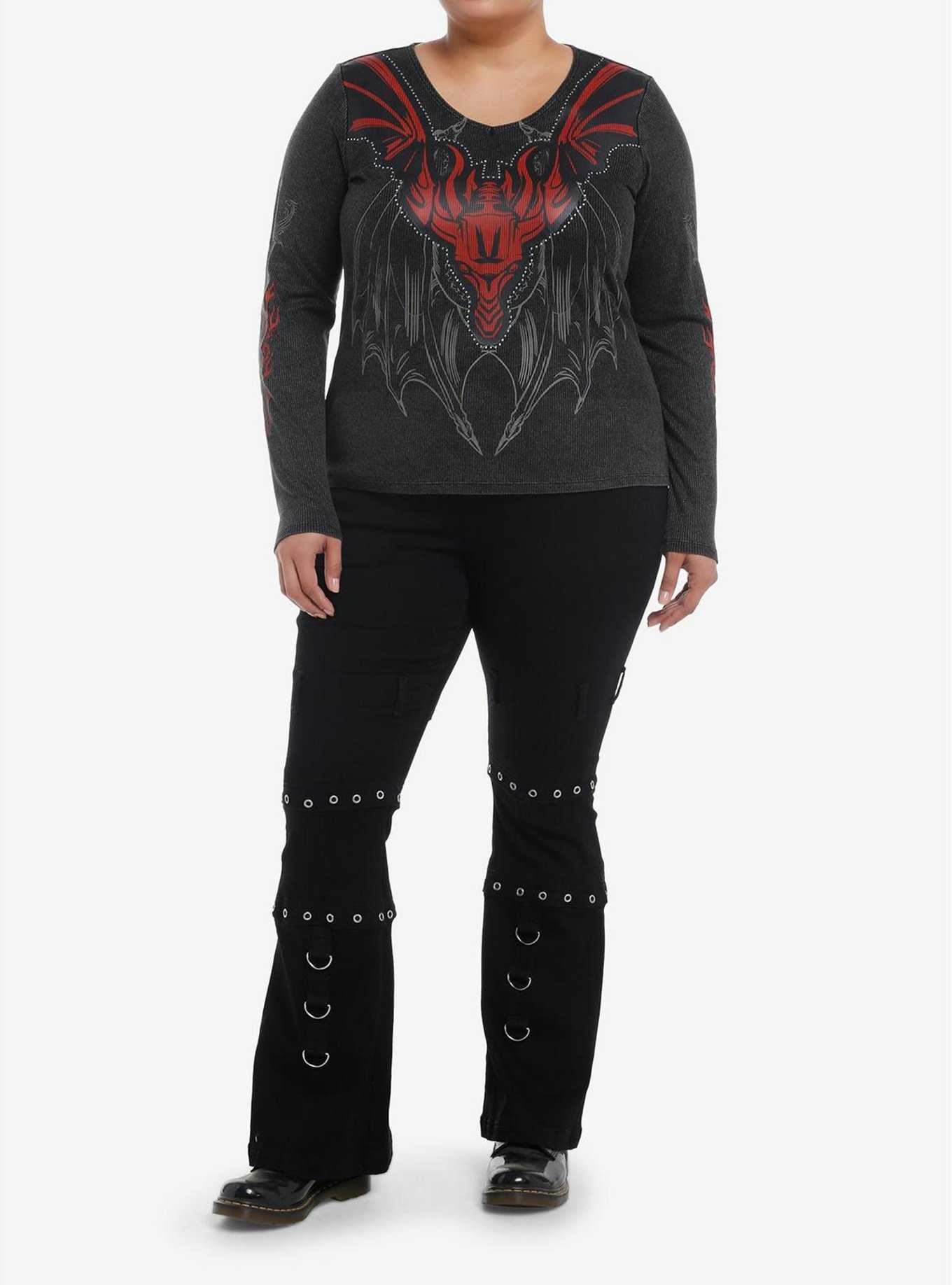 House Of The Dragon Red Dragon Rhinestone Long-Sleeve Thermal Top Plus Size, , hi-res