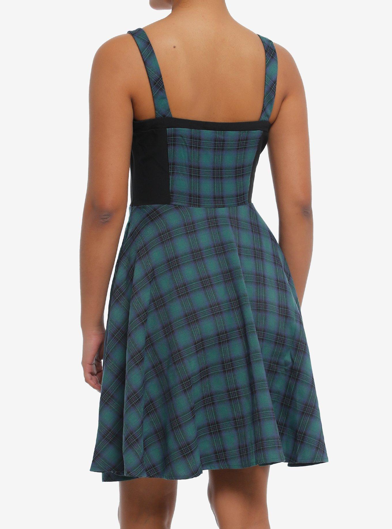 Heart Corset Plaid Sweetheart Dress, BLACK, alternate