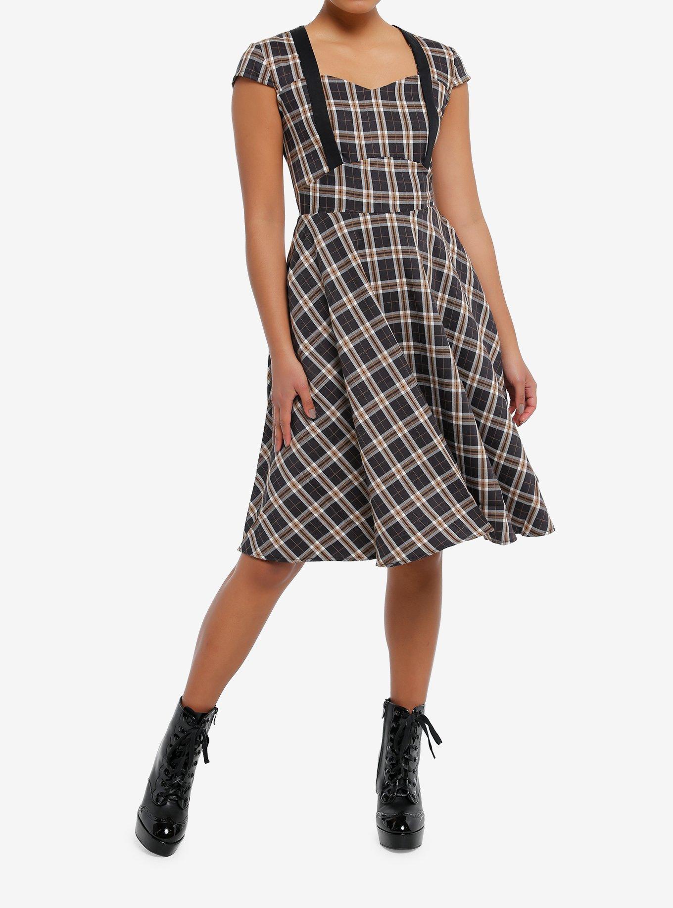 Vintage Brown Plaid Sweetheart Dress, , hi-res