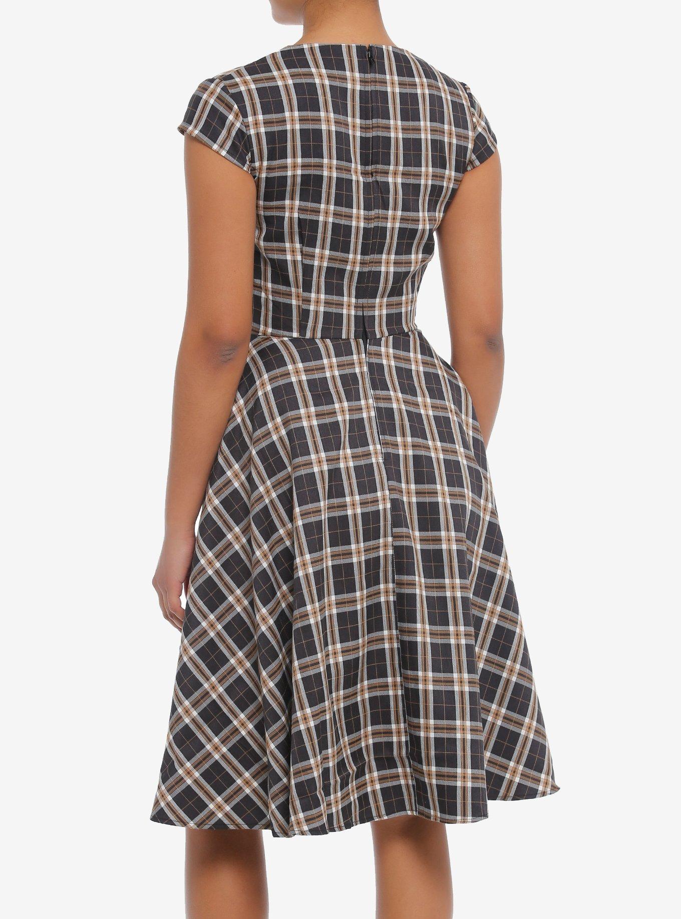 Vintage Brown Plaid Sweetheart Dress, BROWN, alternate