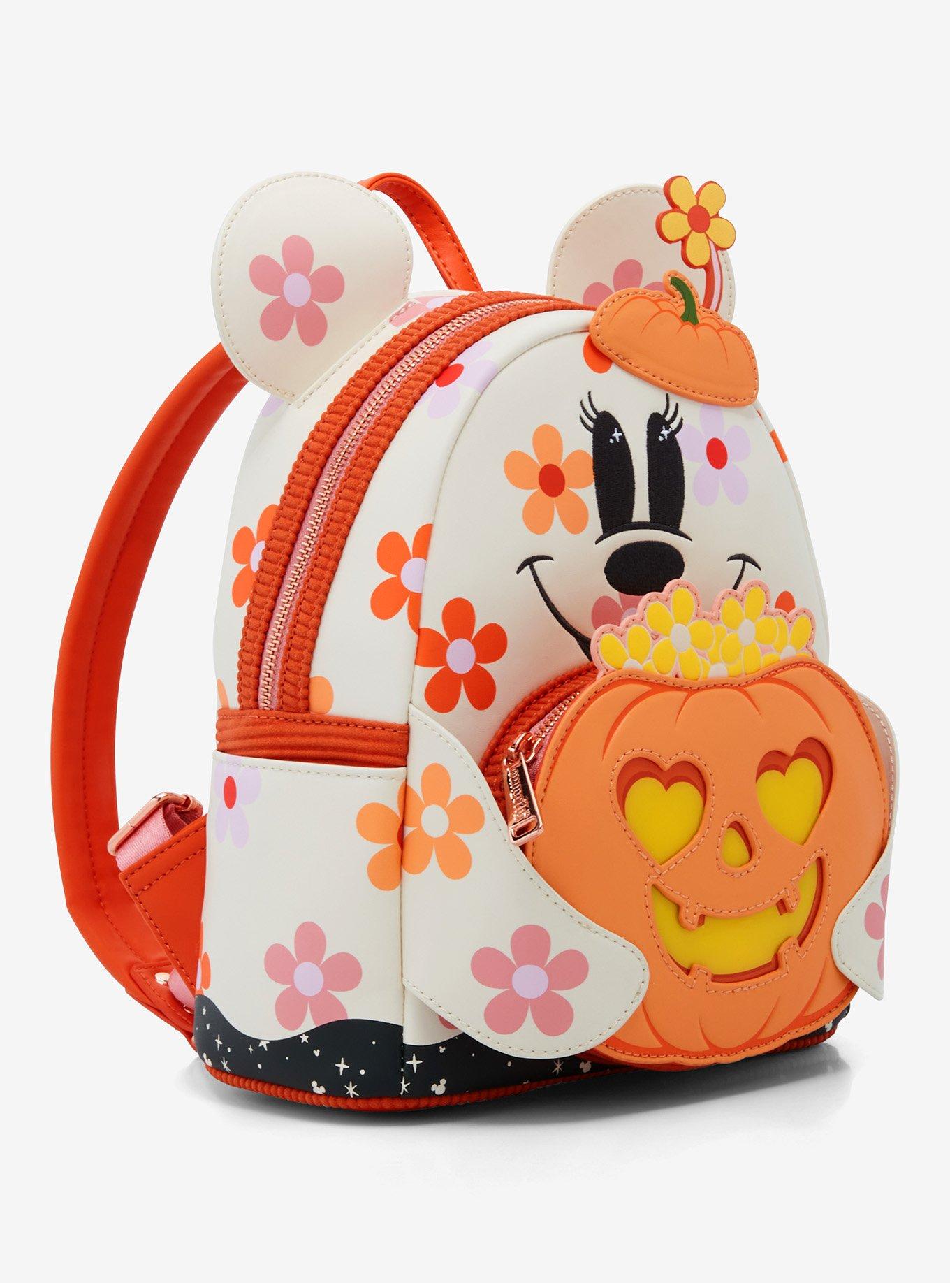 Loungefly Disney Minnie Mouse Floral Pumpkin Light-Up Glow-In-The-Dark Mini Backpack, , alternate