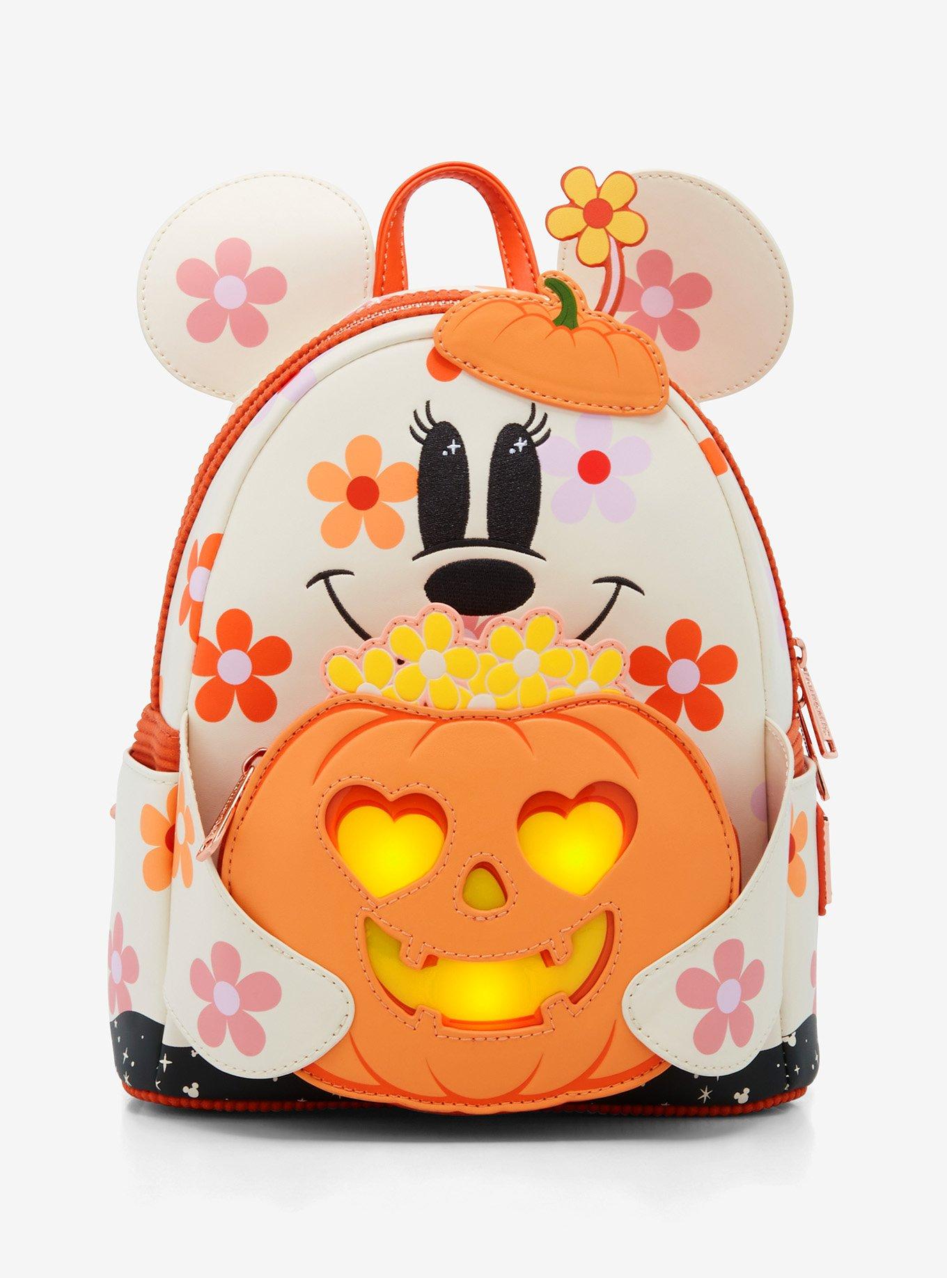 Loungefly Disney Minnie Mouse Floral Pumpkin Light-Up Glow-In-The-Dark Mini Backpack, , alternate