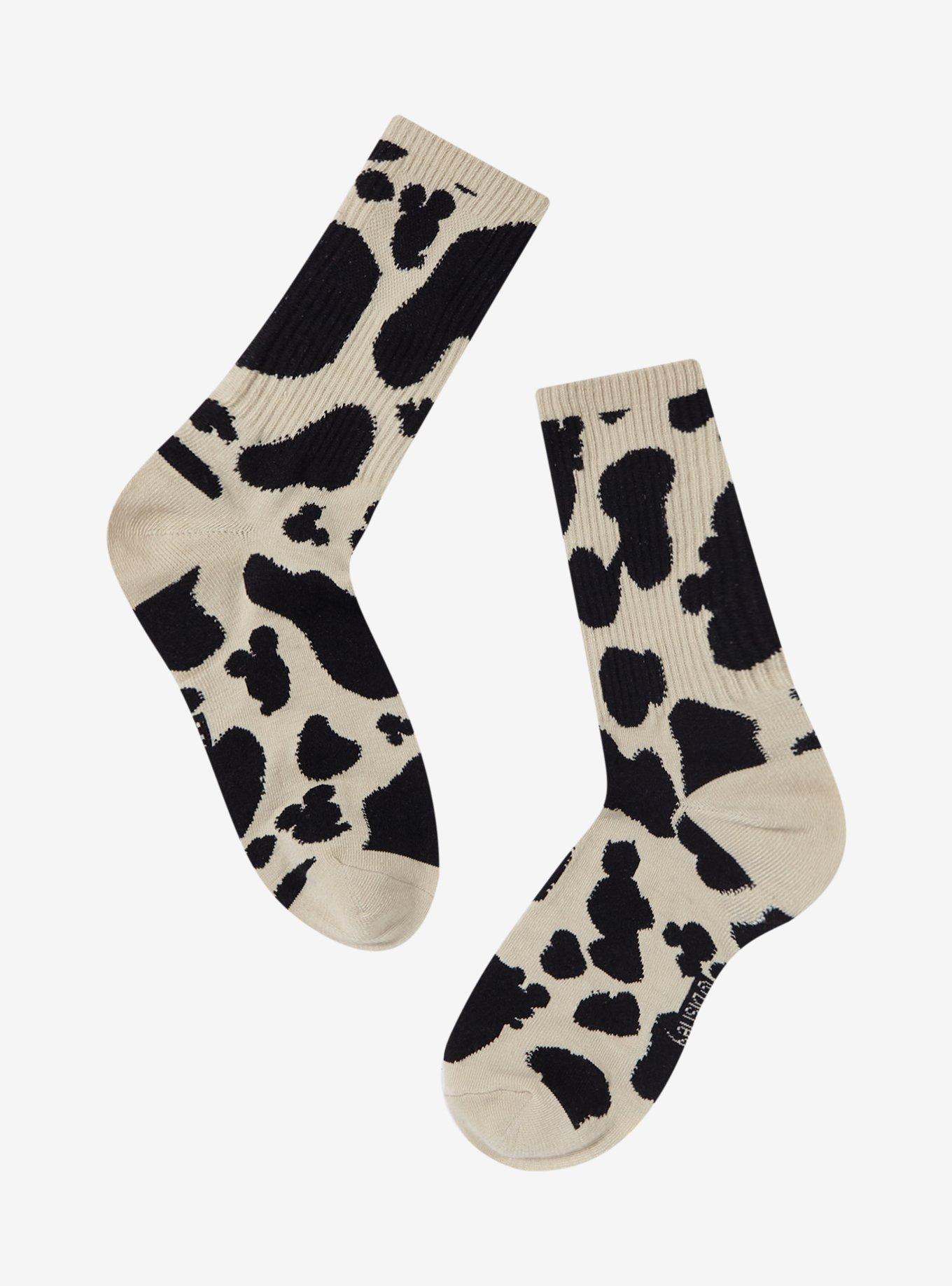 Disney Mickey Mouse Cow Print Crew Socks - BoxLunch Exclusive, , alternate