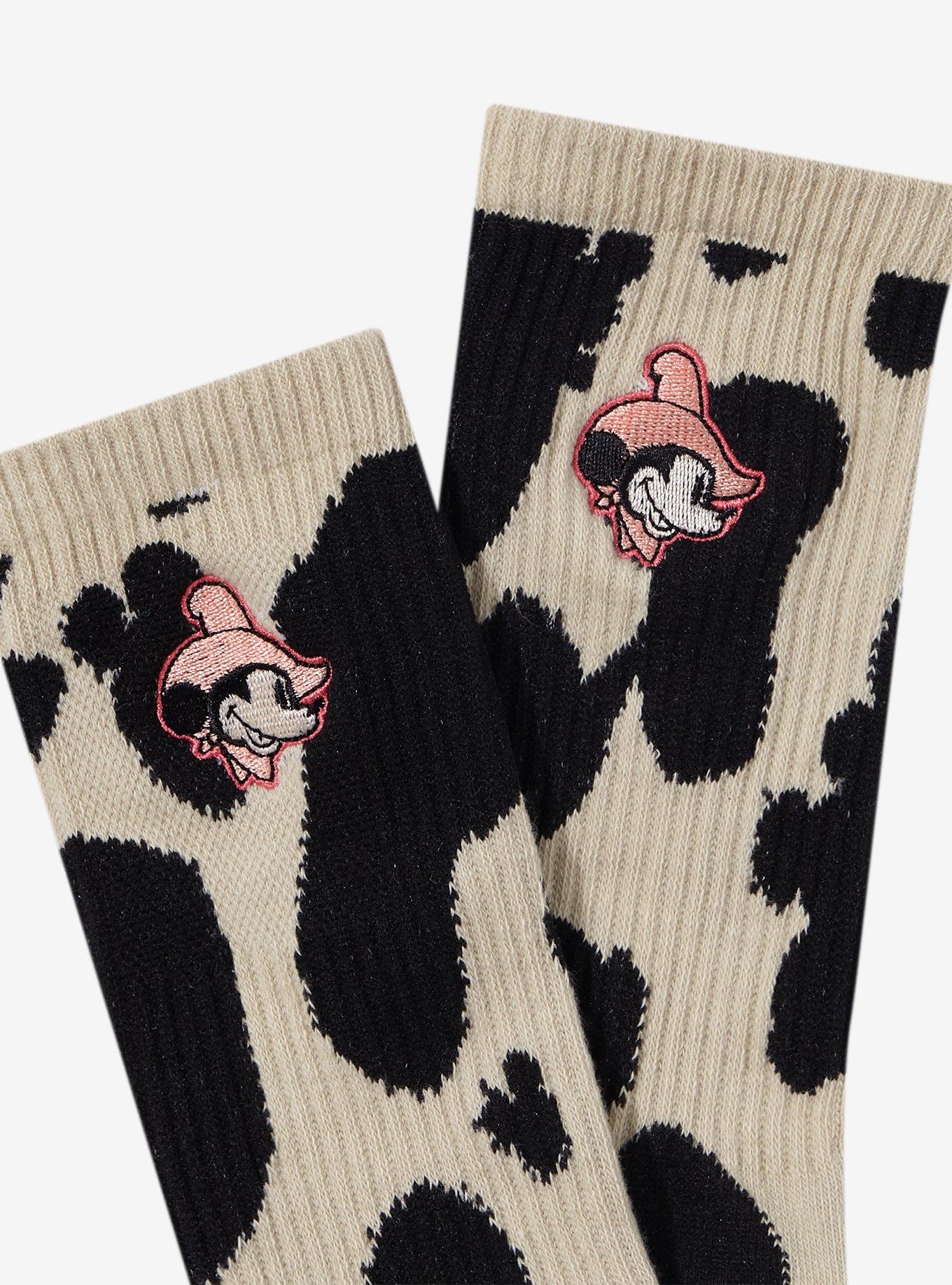 Disney Mickey Mouse Cow Print Crew Socks - BoxLunch Exclusive, , alternate