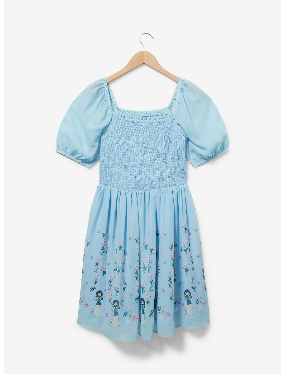 Disney Mulan Puff Sleeve Smock Dress &mdash; BoxLunch Exclusive, LIGHT BLUE, alternate