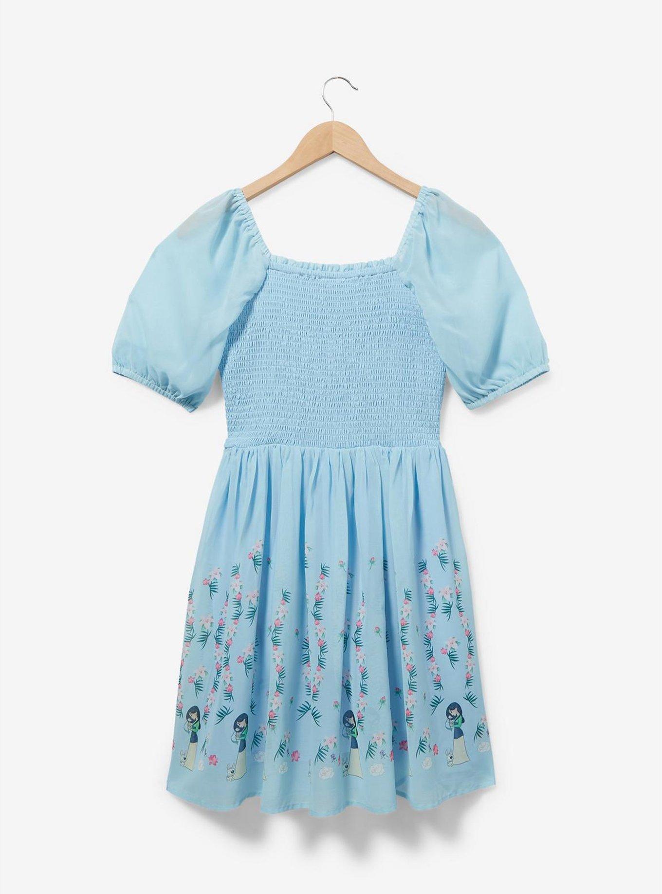 Disney Mulan Puff Sleeve Smock Dress &mdash; BoxLunch Exclusive, LIGHT BLUE, alternate