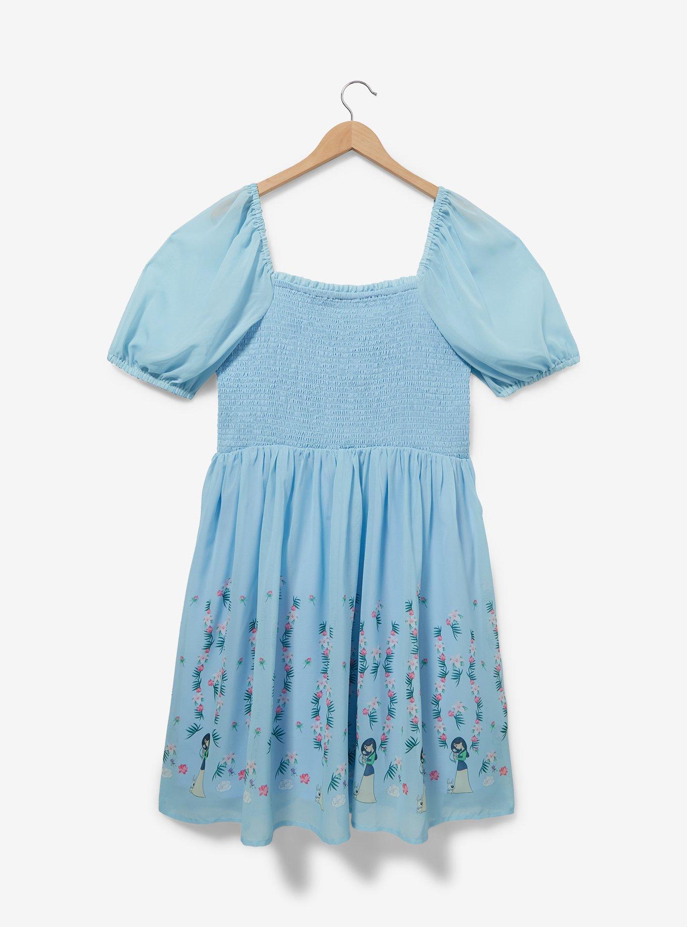 Disney Mulan Puff Sleeve Plus Size Smock Dress &mdash; BoxLunch Exclusive, LIGHT BLUE, alternate