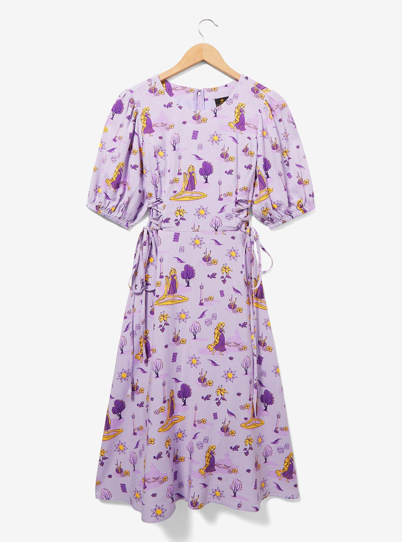 Disney Tangled Rapunzel Puff Sleeve Midi Dress &mdash; BoxLunch Exclusive, LIGHT PURPLE, alternate