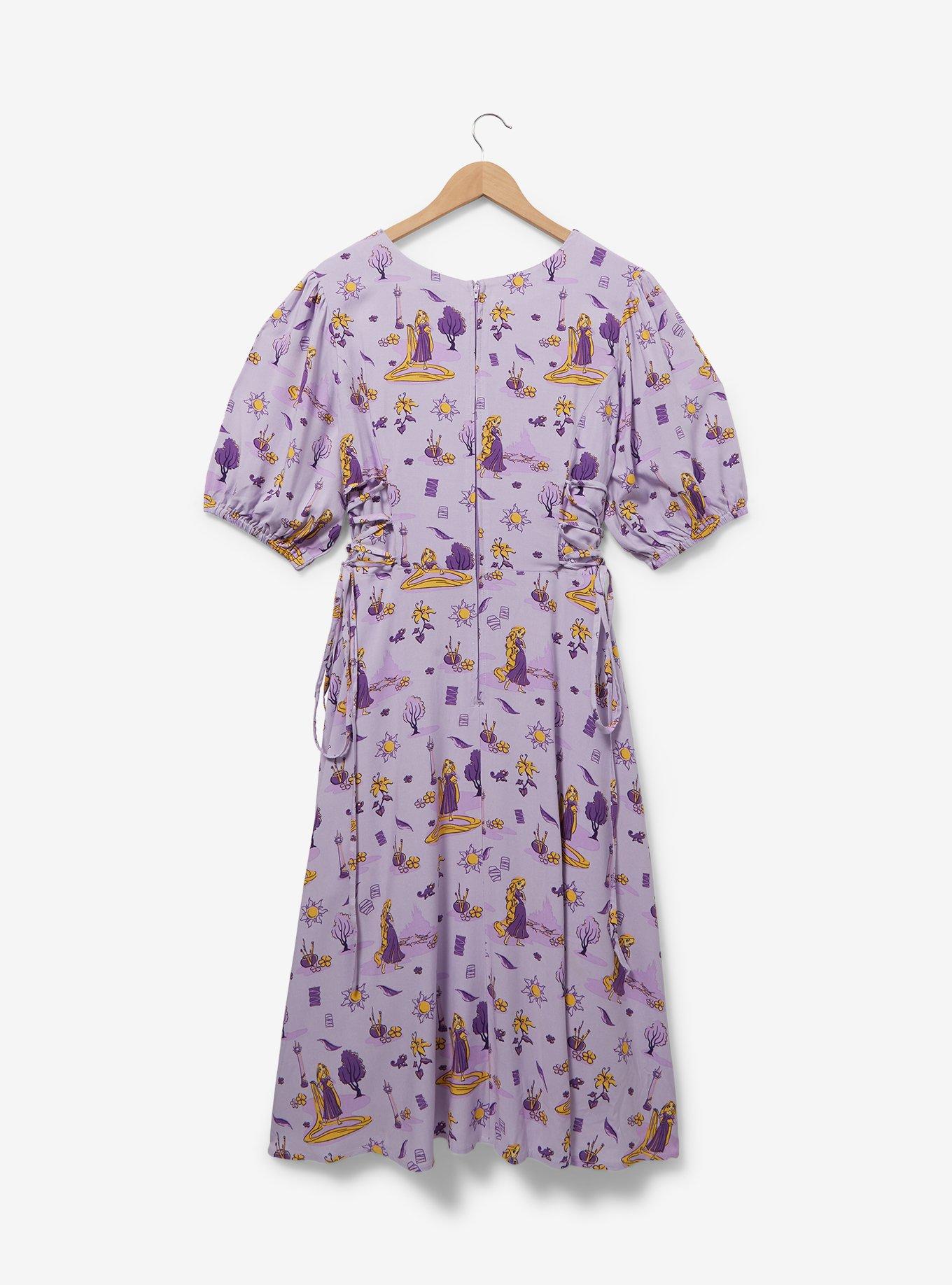 Disney Tangled Rapunzel Puff Sleeve Plus Size Midi Dress &mdash; BoxLunch Exclusive, LIGHT PURPLE, alternate