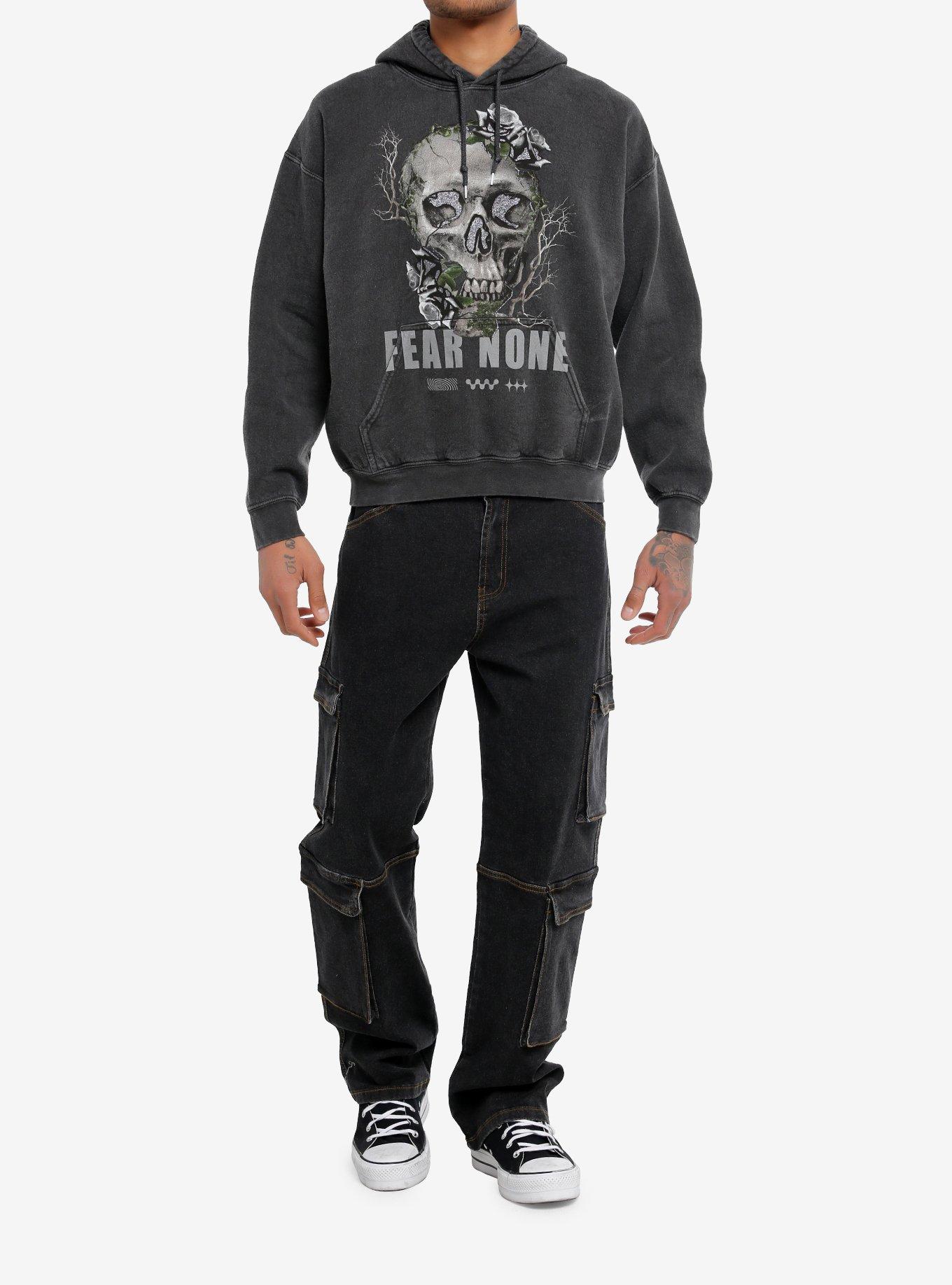 Thorn & Fable™ Fear None Glitter Skull Hoodie, GREY, alternate