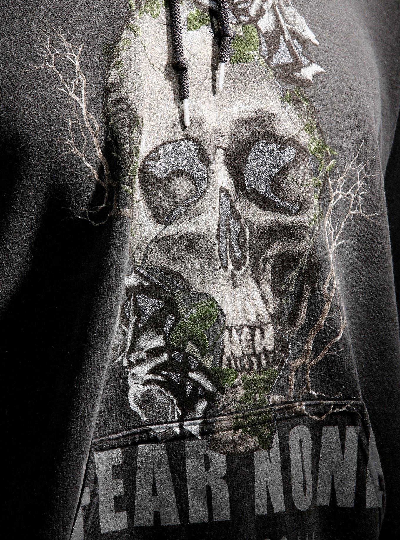 Thorn & Fable™ Fear None Glitter Skull Hoodie, GREY, alternate