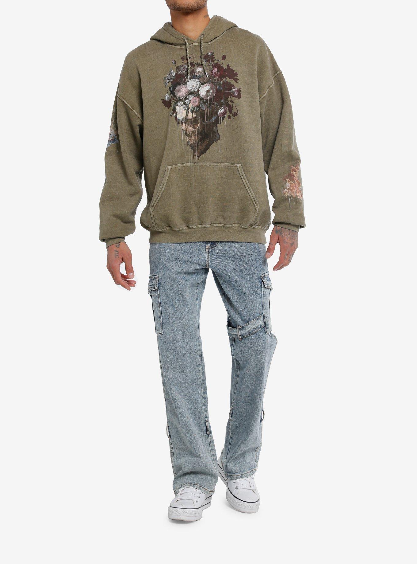 Thorn & Fable&trade; Flower Skull Hoodie, OLIVE, alternate