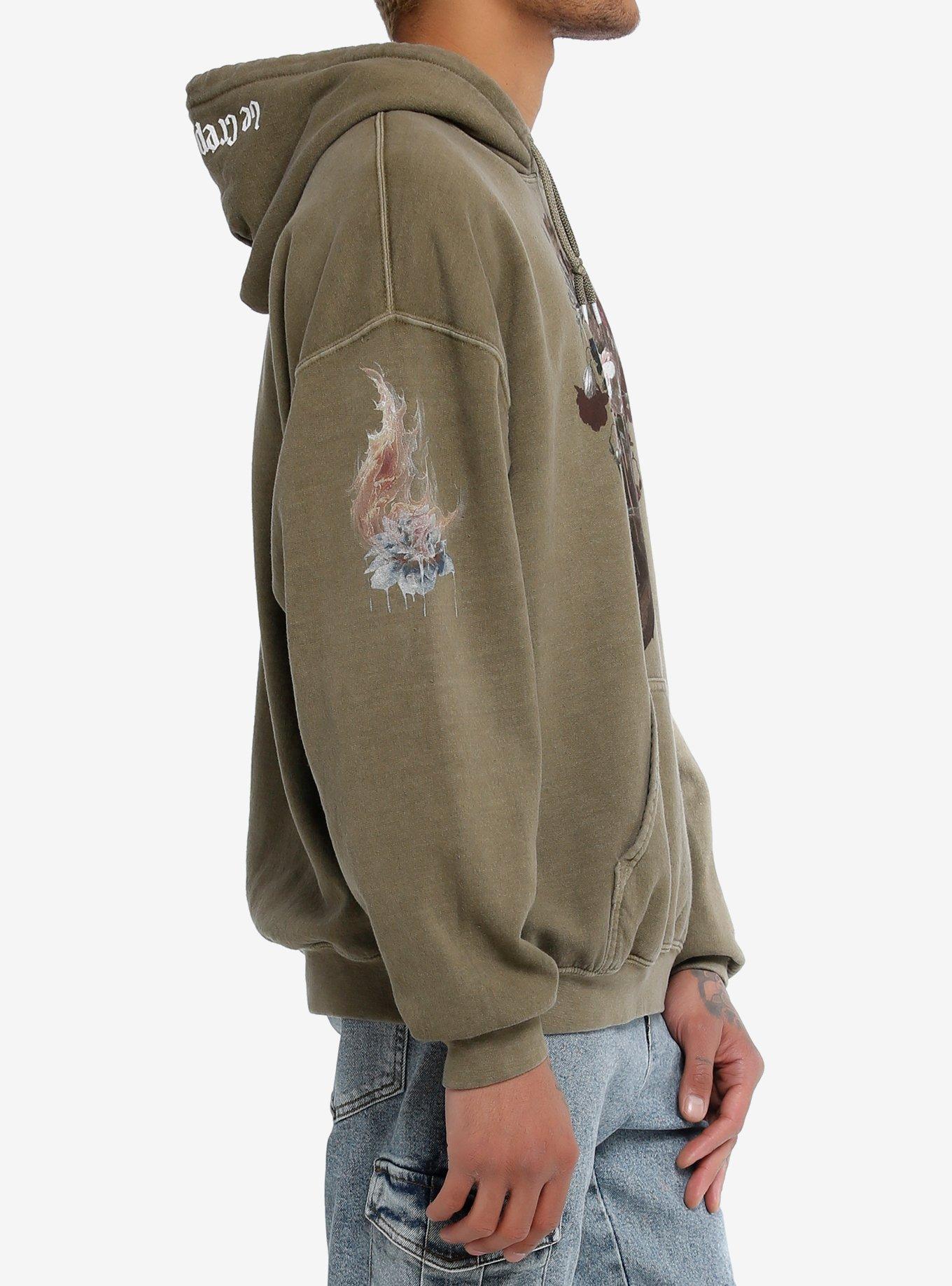Thorn & Fable&trade; Flower Skull Hoodie, OLIVE, alternate