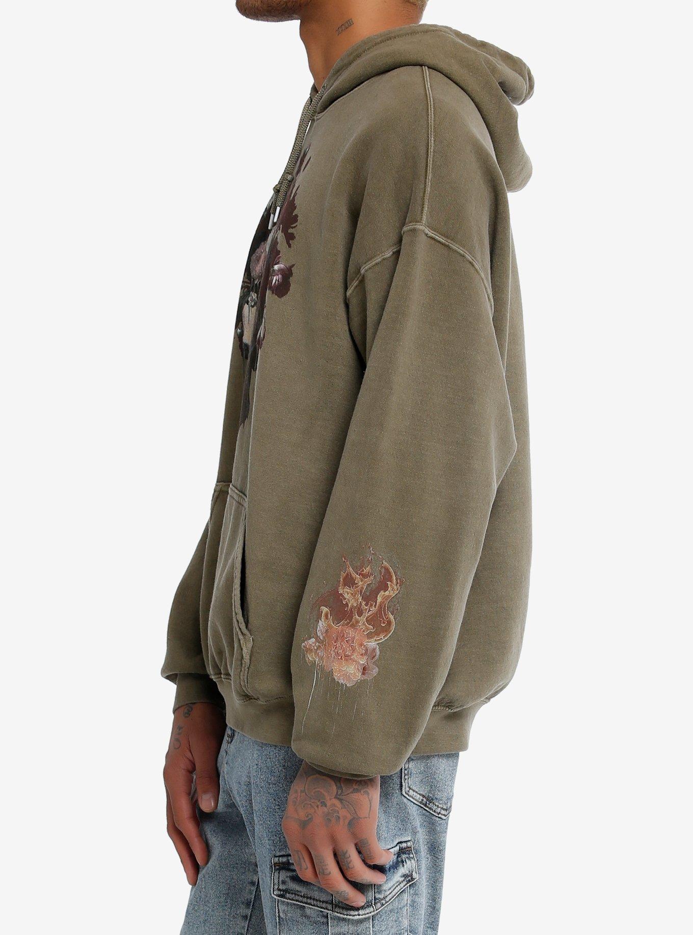 Thorn & Fable&trade; Flower Skull Hoodie, OLIVE, alternate