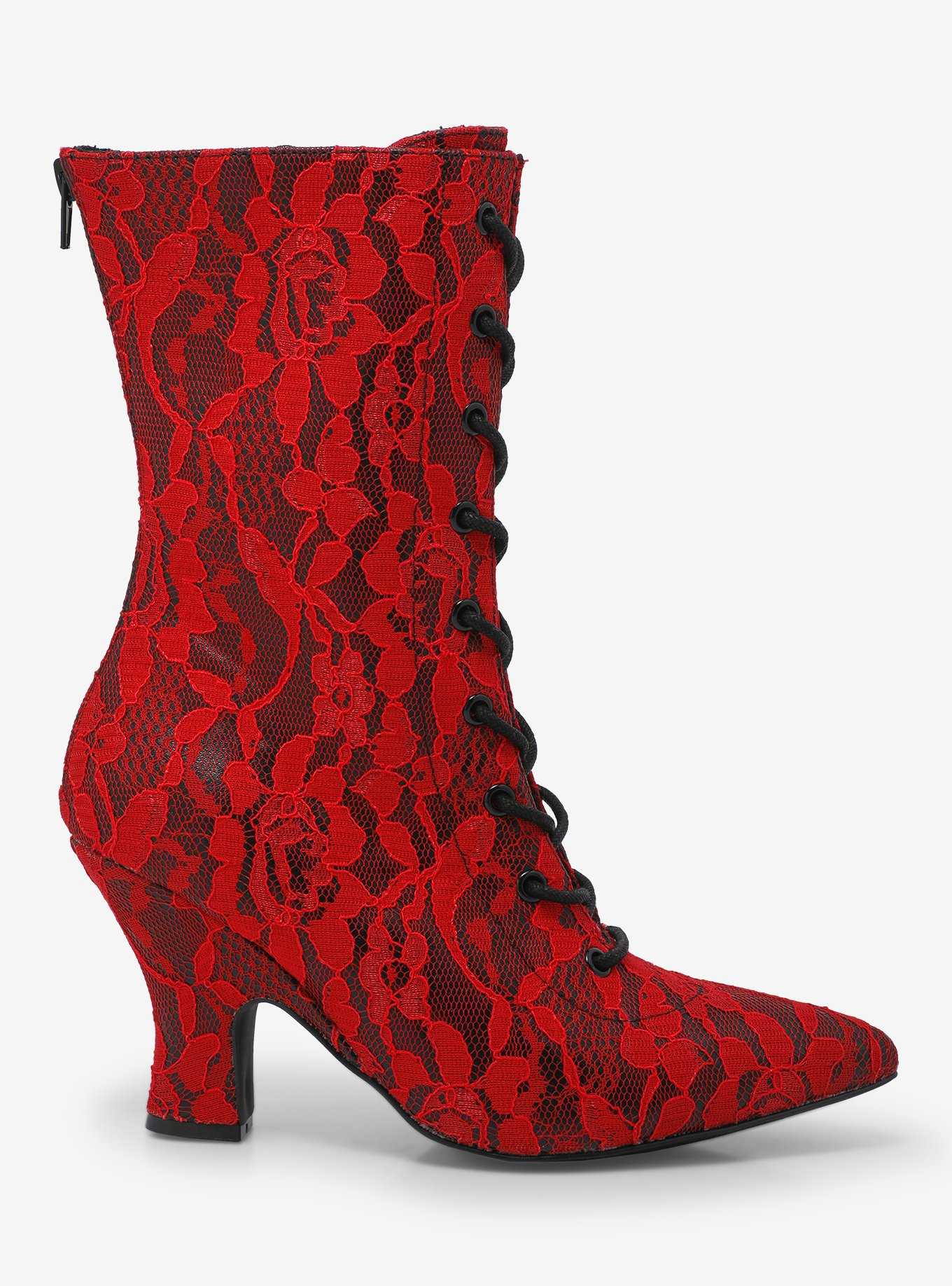 Strange Cvlt Victoria Red Lace Heel Boots, , hi-res