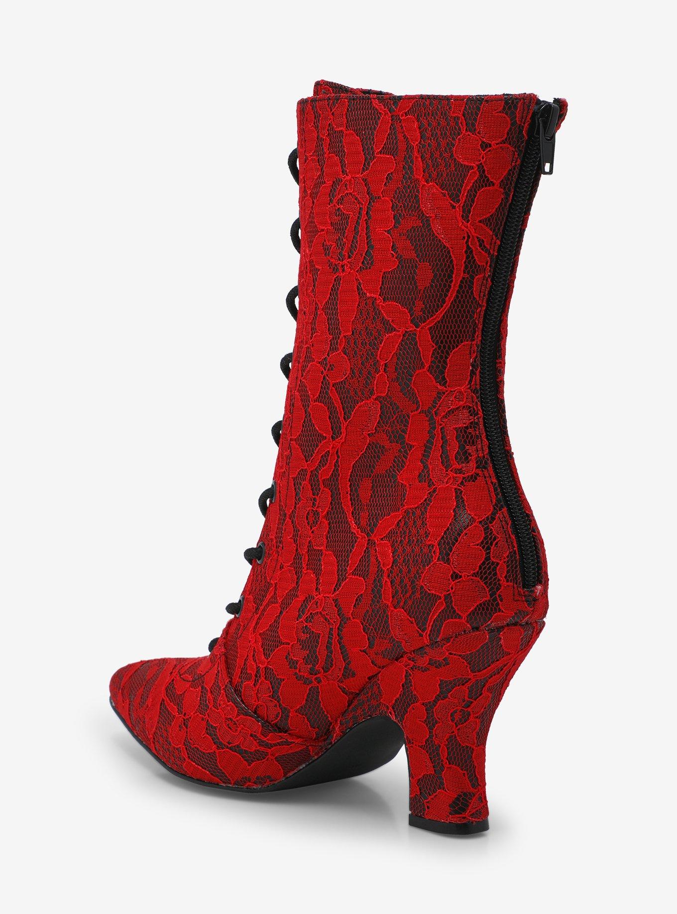 Strange Cvlt Victoria Red Lace Heel Boots, MULTI, alternate