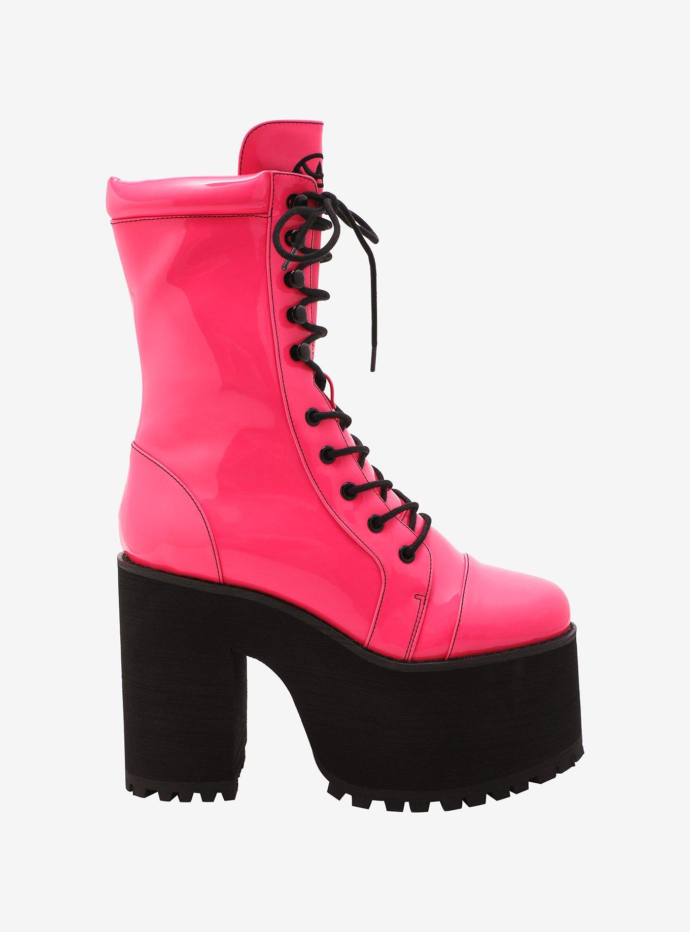 Strange Cvlt Hot Pink Raven Platform Boots, , hi-res