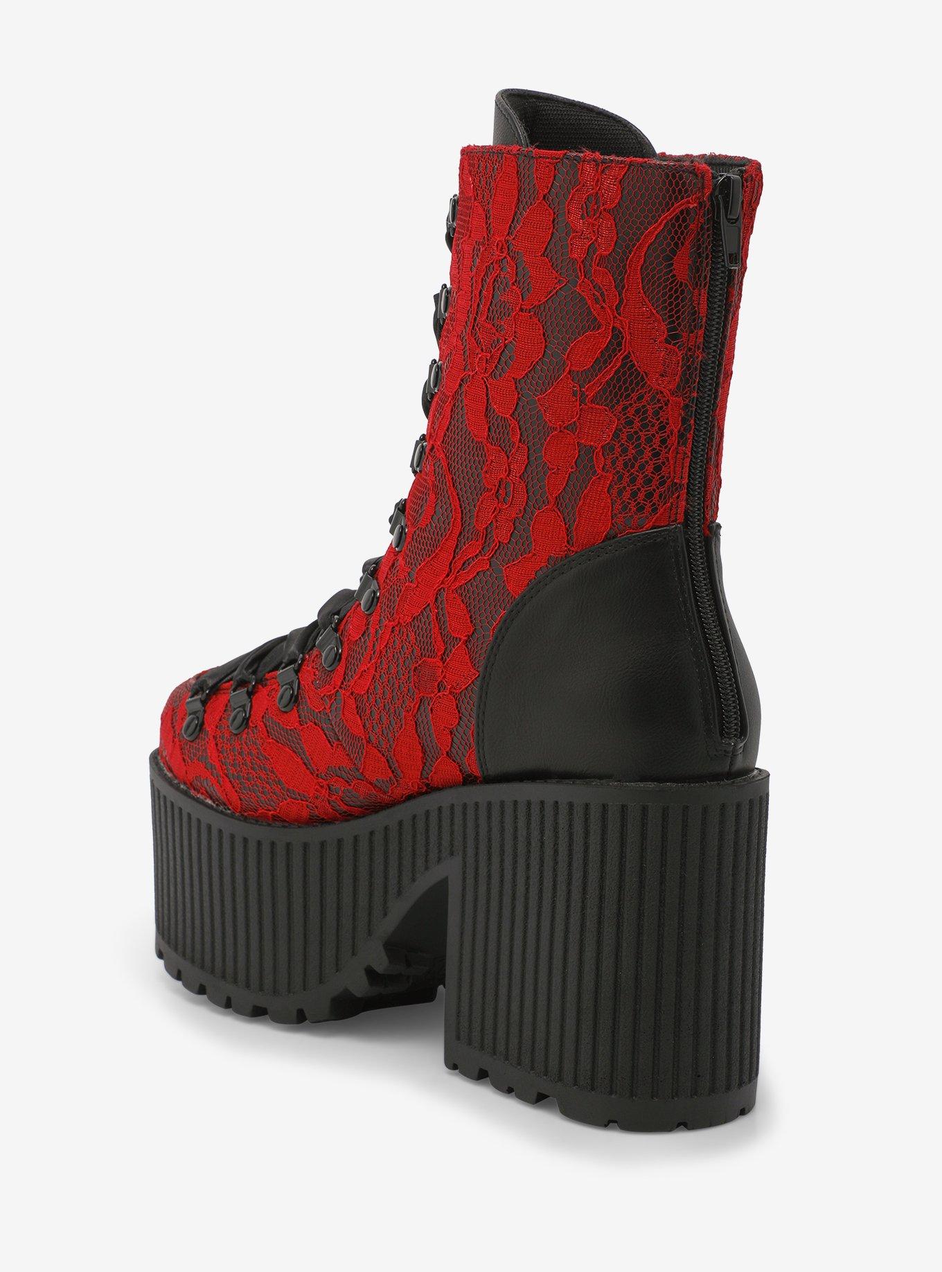 Strange Cvlt Pandora Red Lace Platform Boots, MULTI, alternate