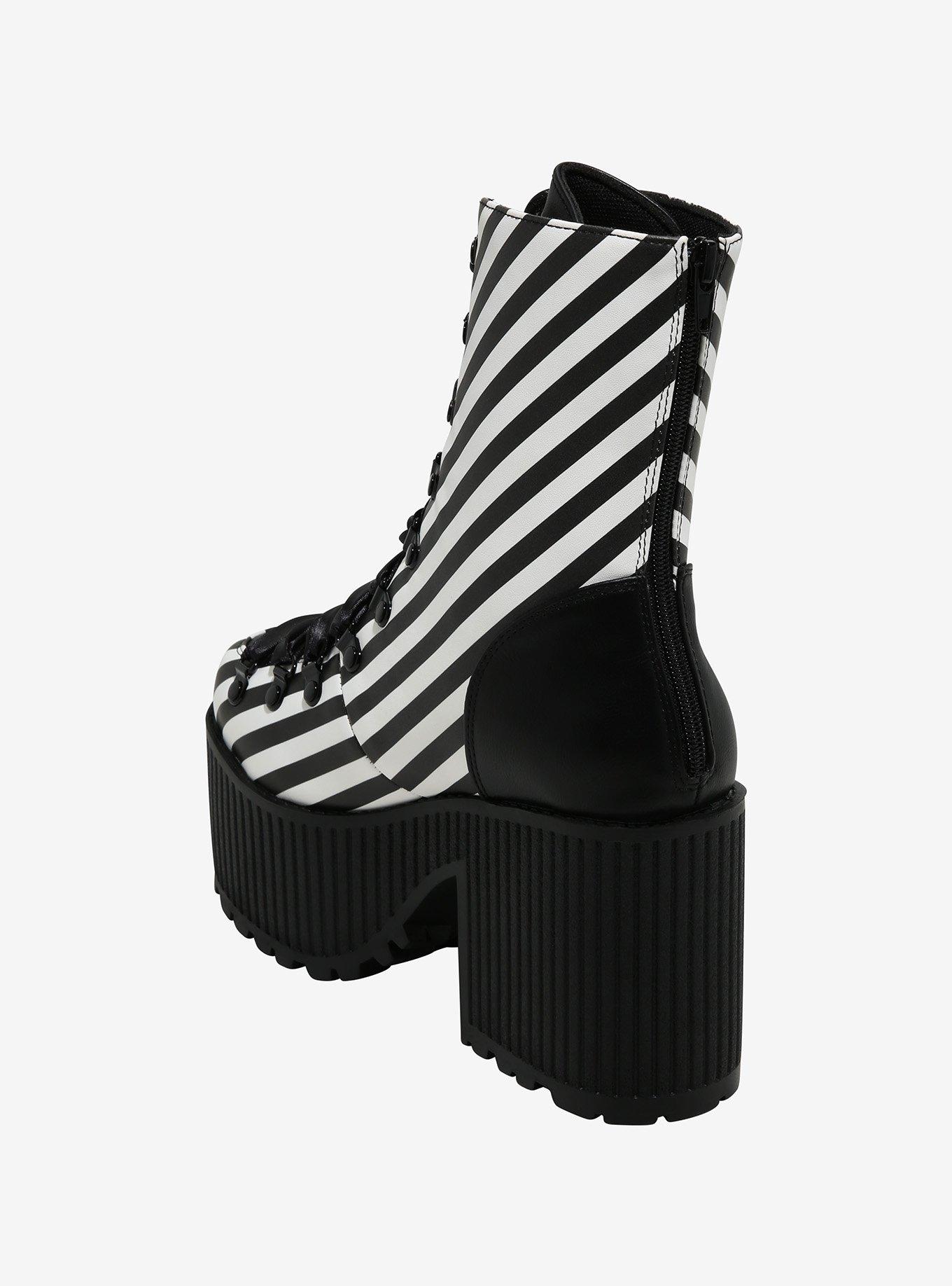 Strange Cvlt Black & White Stripe Pandora Platform Boots, , hi-res