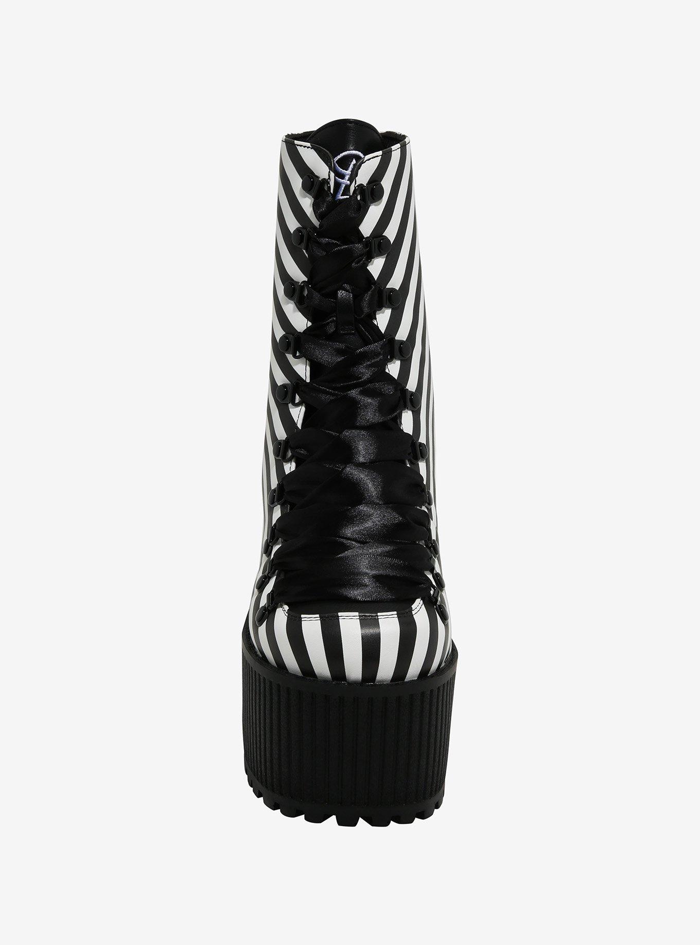 Strange Cvlt Black & White Stripe Pandora Platform Boots